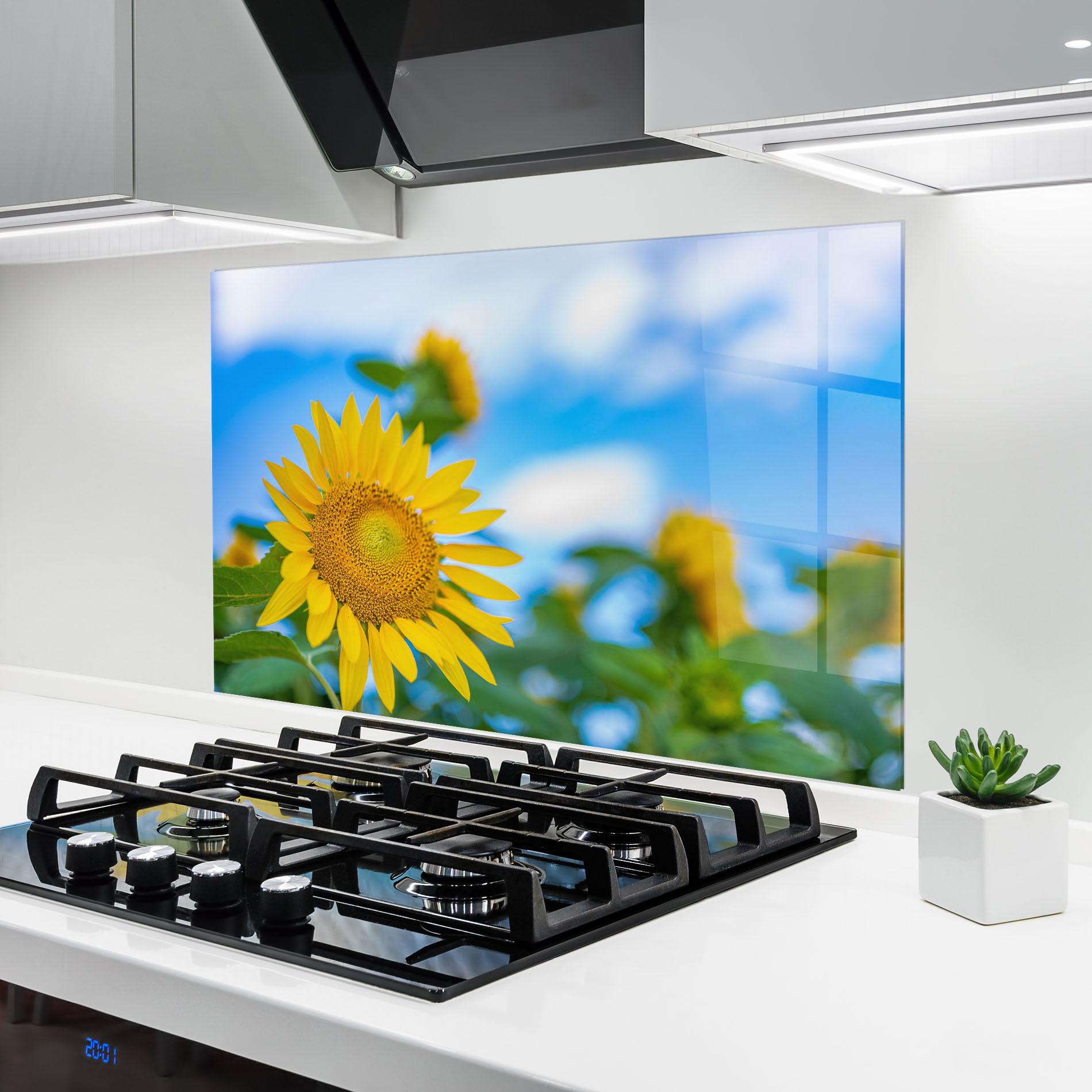 Стъклен панел за кухня Sunflower Sky mockup 6