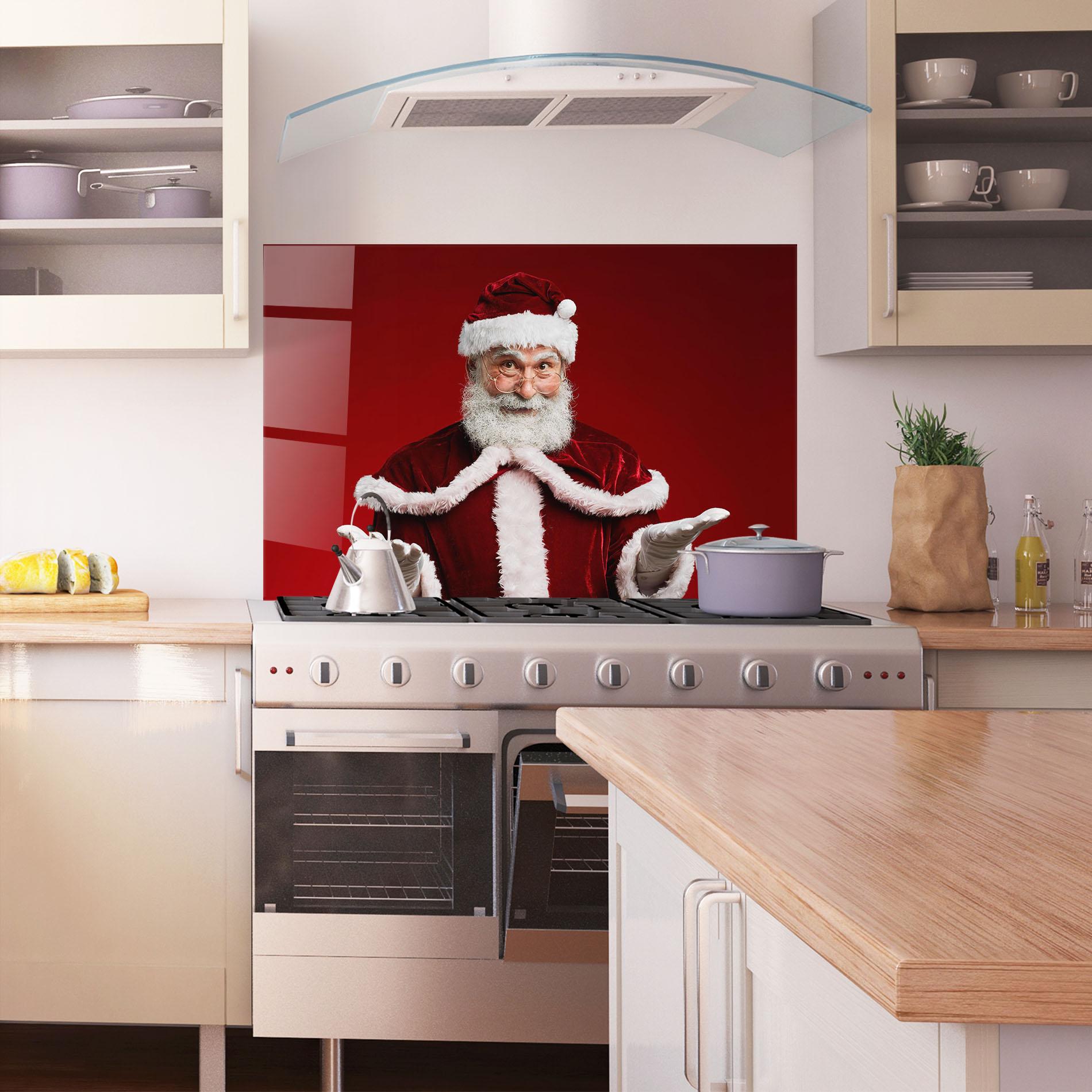 Стъклен панел за кухня Santa Welcoming You mockup 1