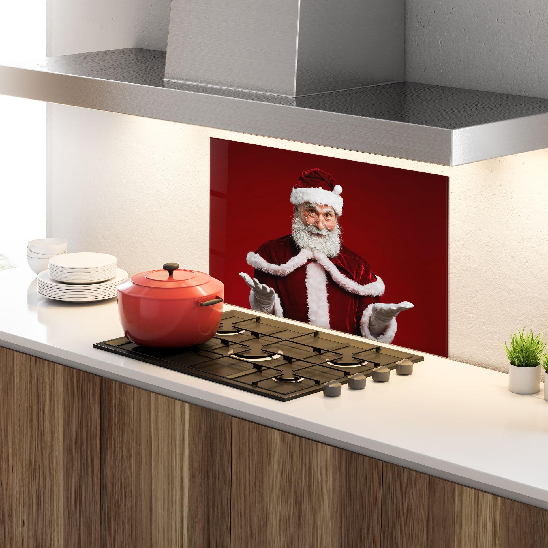 Стъклен панел за кухня Santa Welcoming You mockup 4