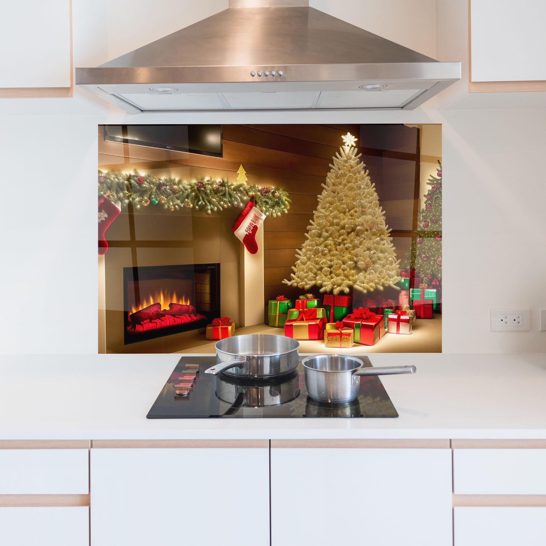 Стъклен панел за кухня Decorated Christmas Tree mockup 5