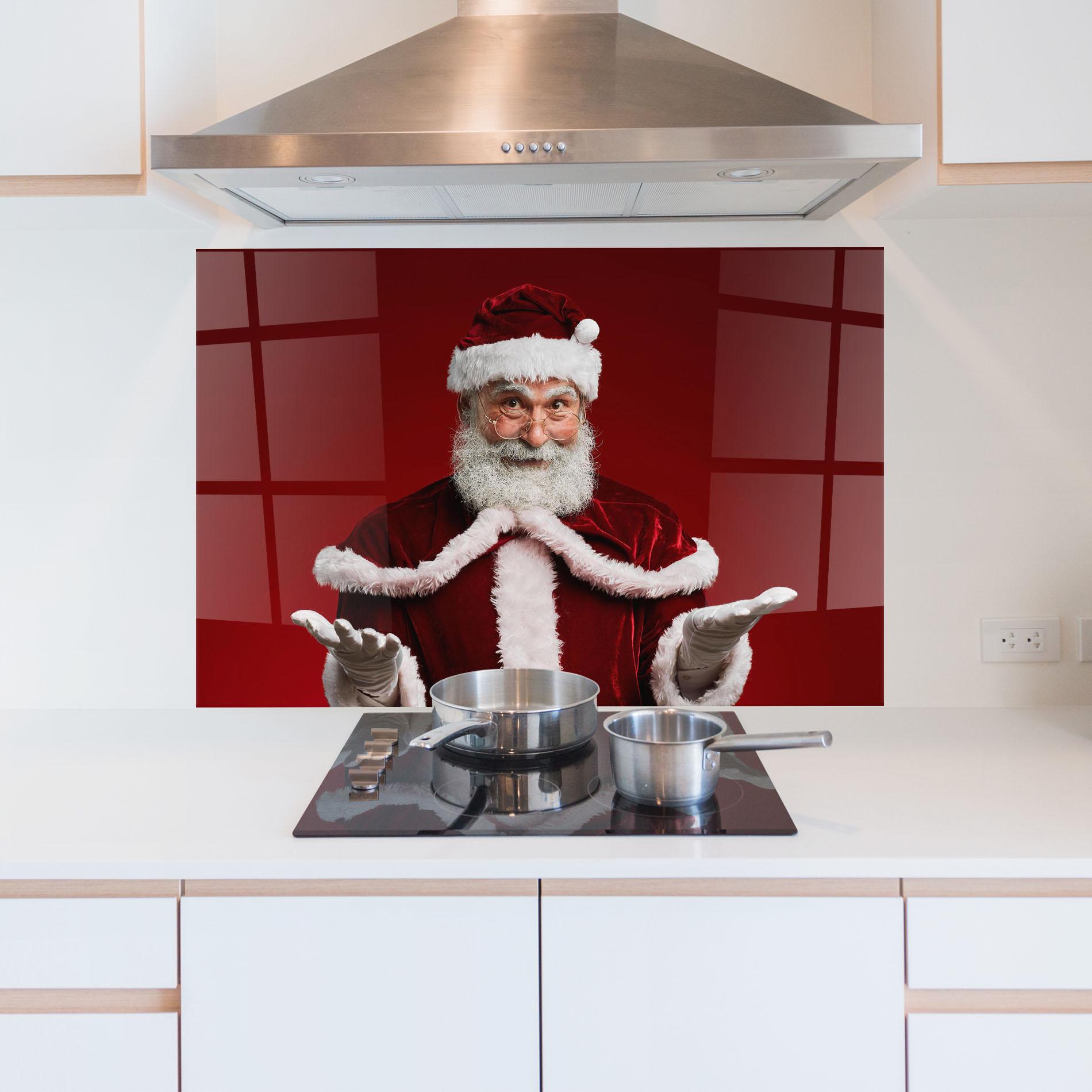 Стъклен панел за кухня Santa Welcoming You mockup 5