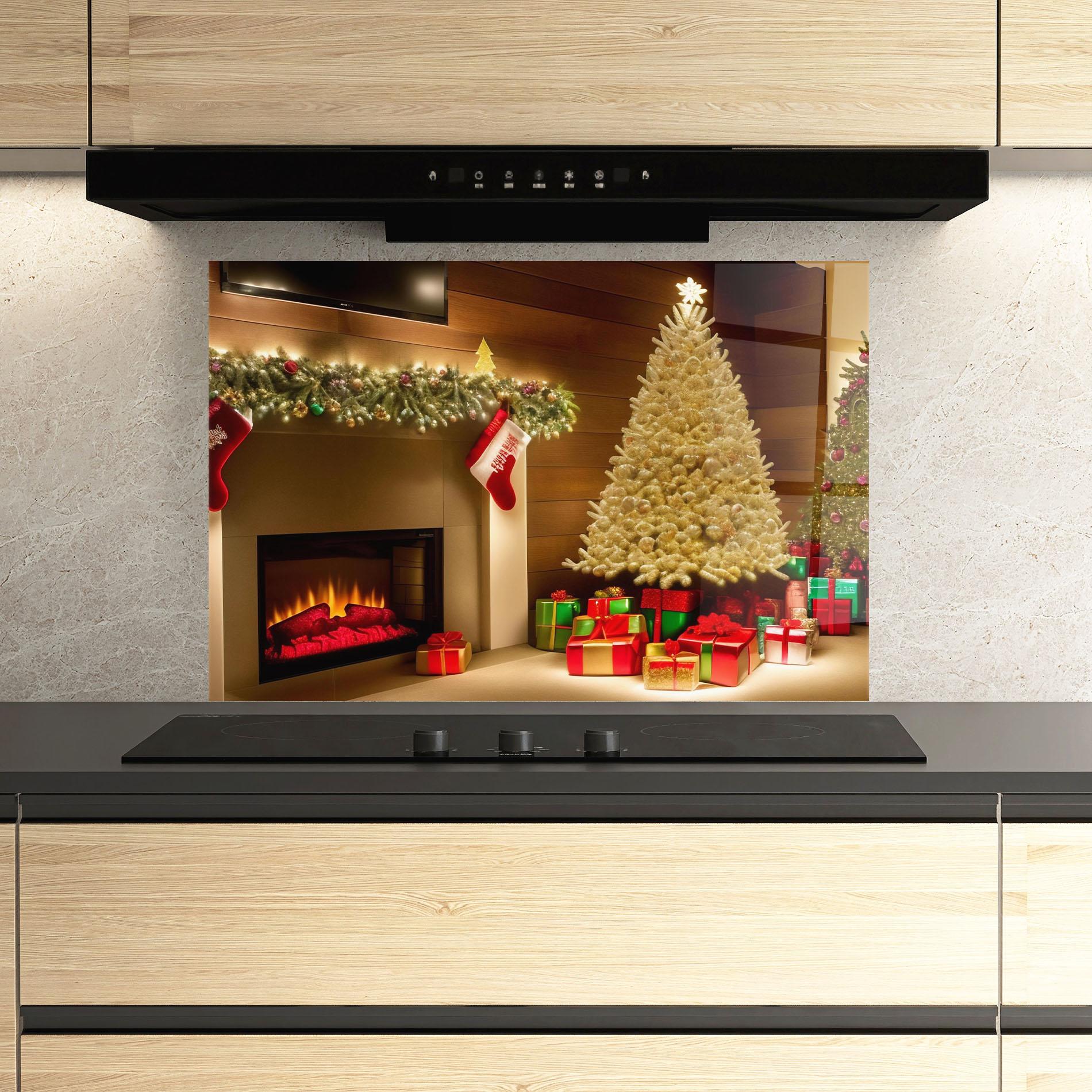 Стъклен панел за кухня Decorated Christmas Tree mockup 3