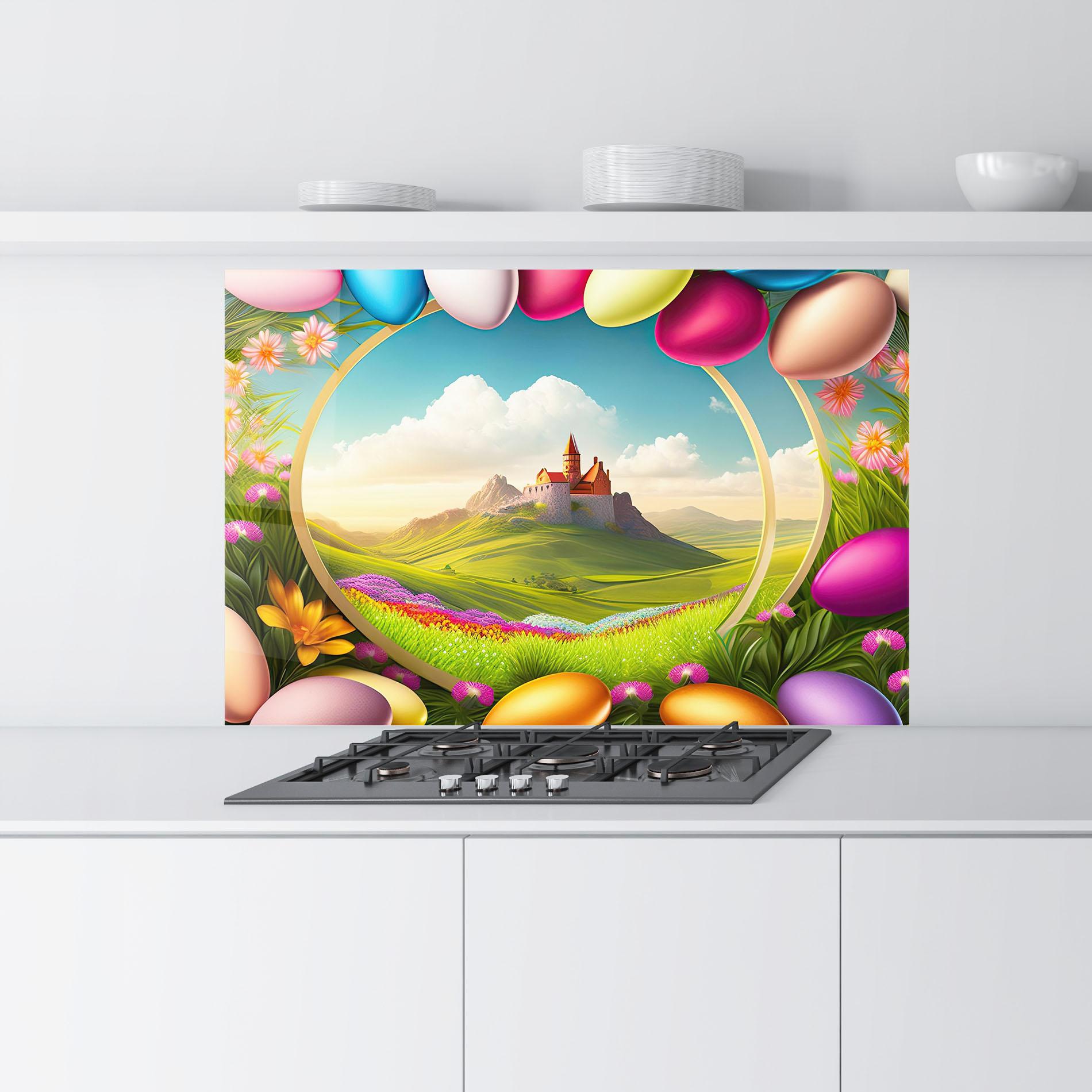 Стъклен панел за кухня Easter Eggs Castle mockup 9