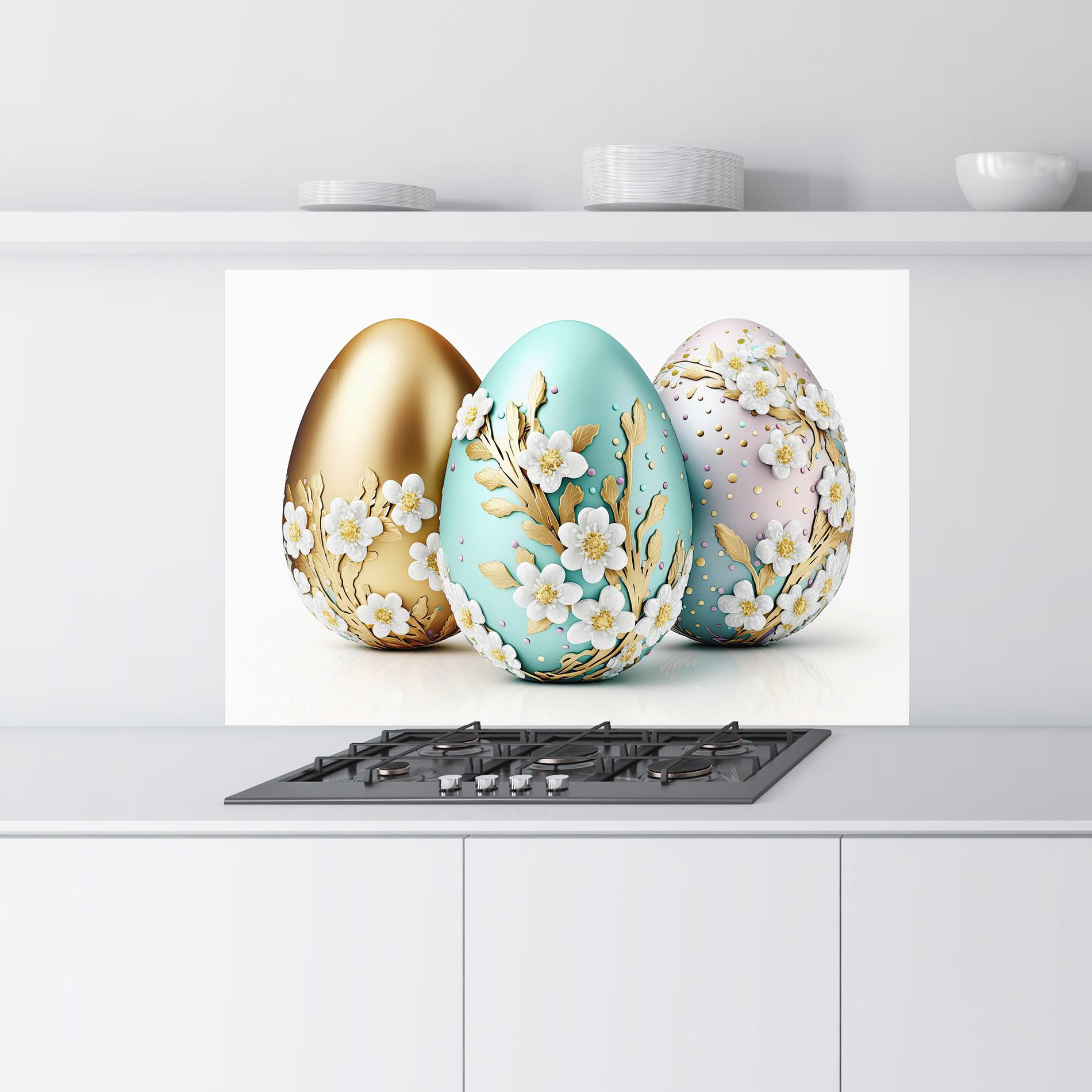 Стъклен панел за кухня Gold Blue Easter Eggs mockup 9