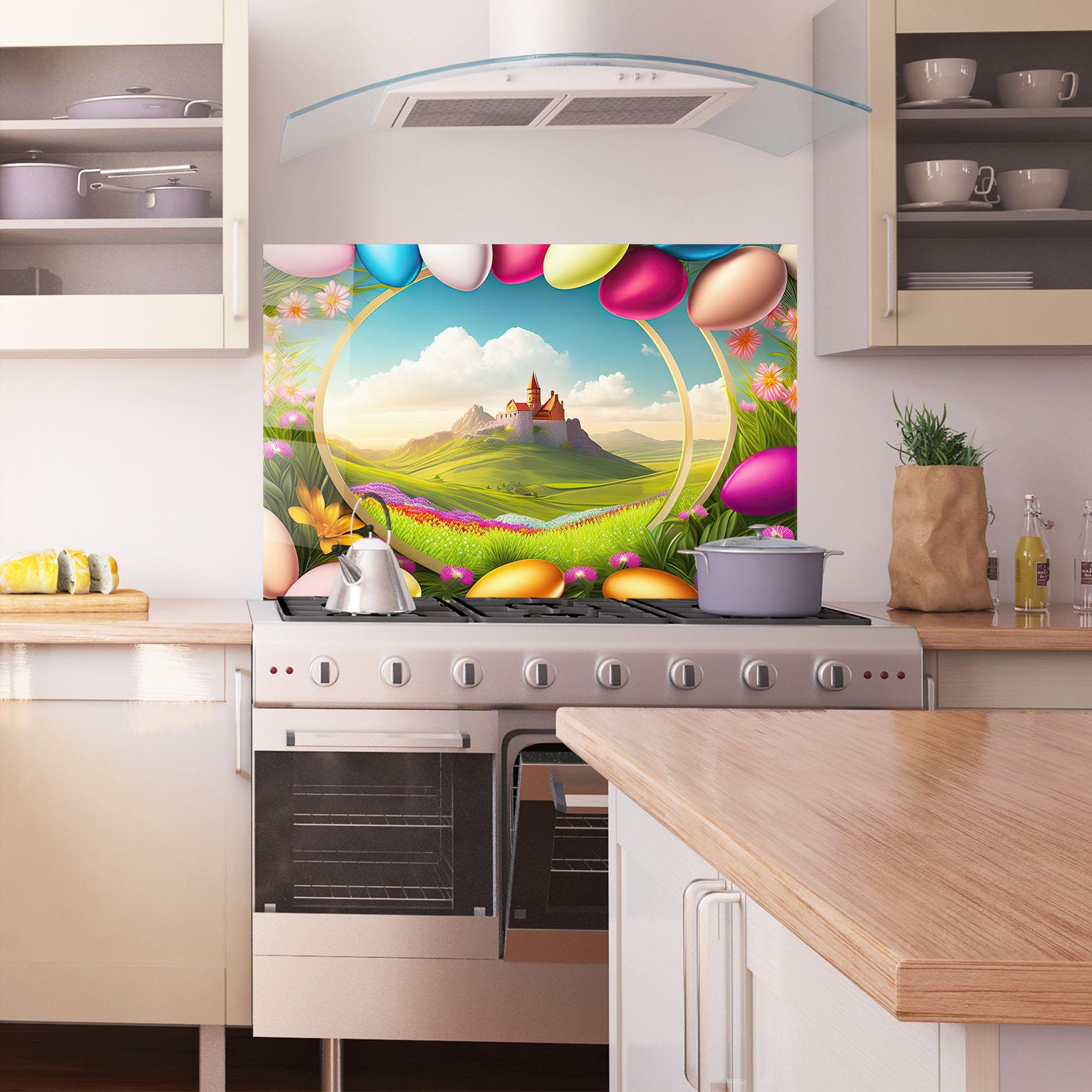 Стъклен панел за кухня Easter Eggs Castle mockup 1