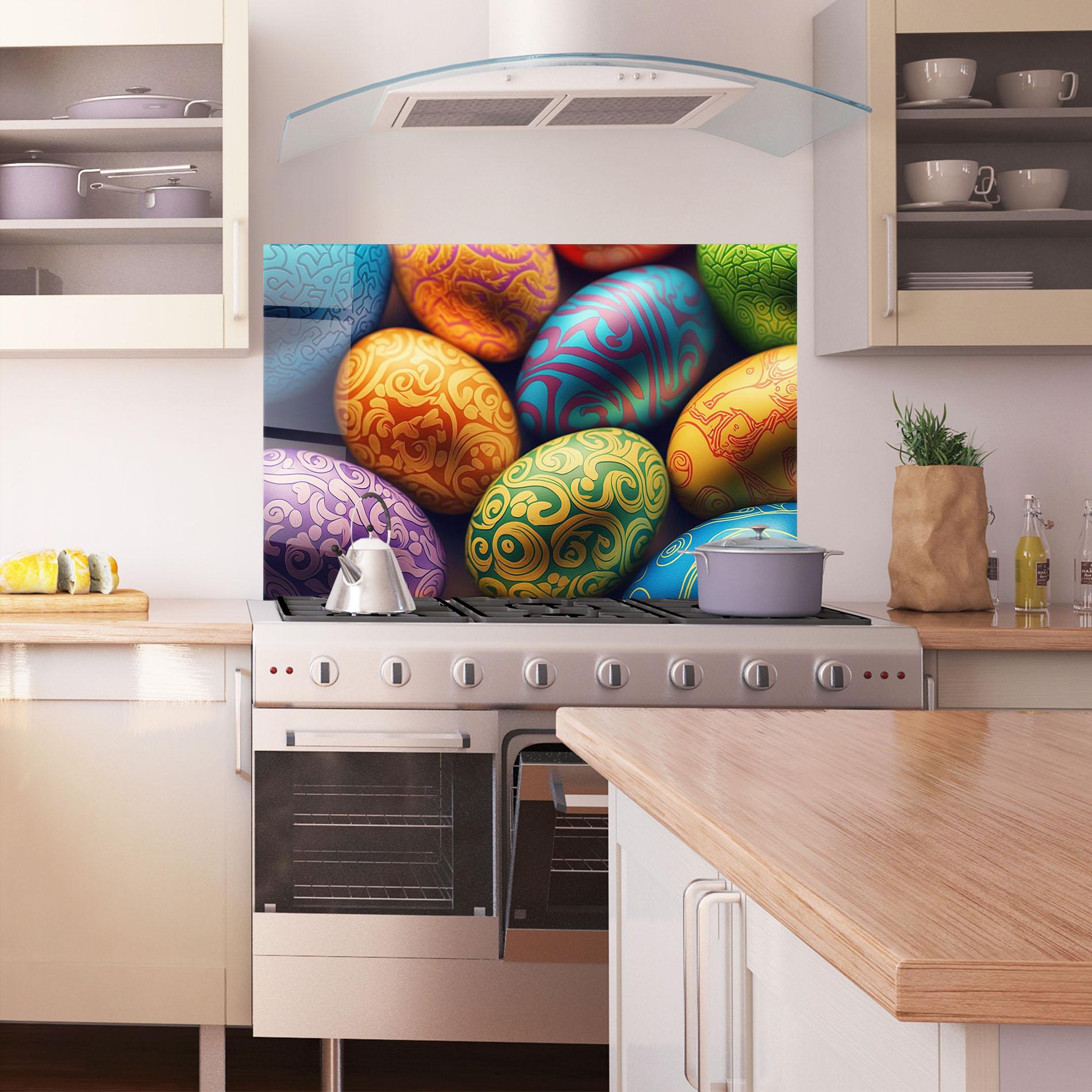 Стъклен панел за кухня Orange Green Easter Eggs mockup 1