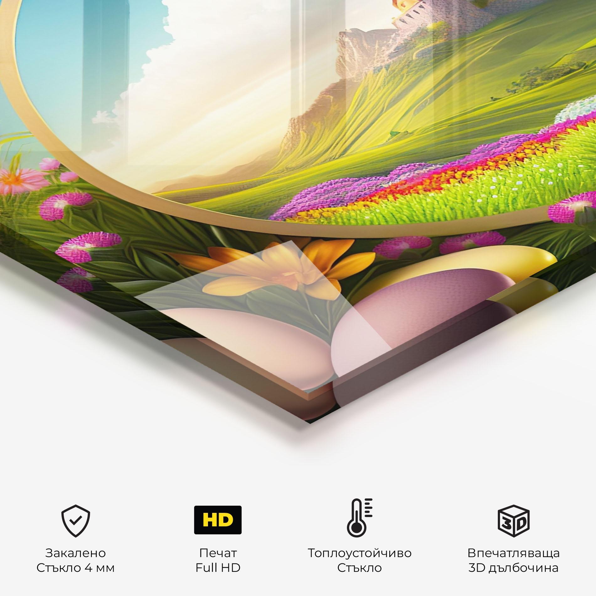 Стъклен панел за кухня Easter Eggs Castle mockup 2