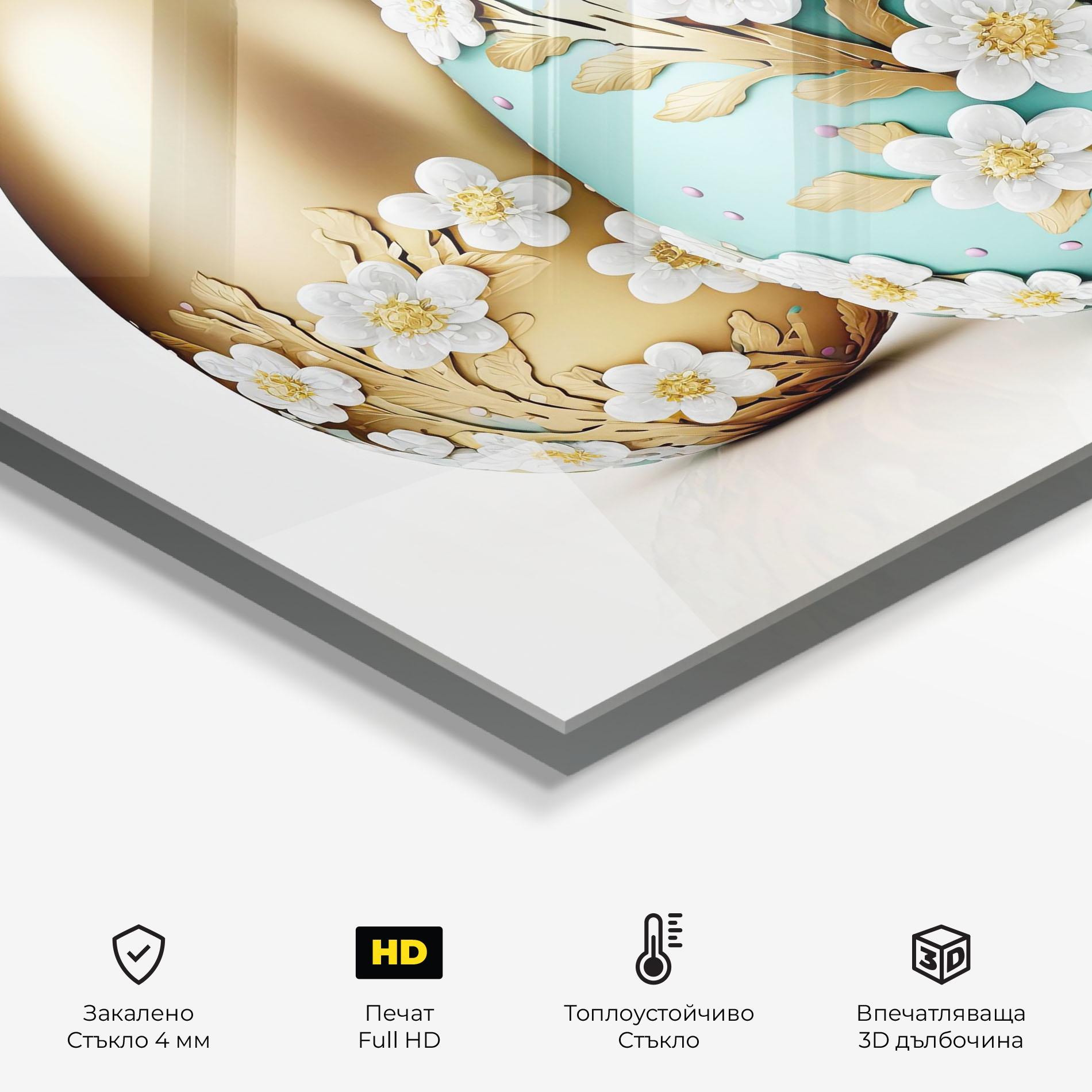 Стъклен панел за кухня Gold Blue Easter Eggs mockup 2