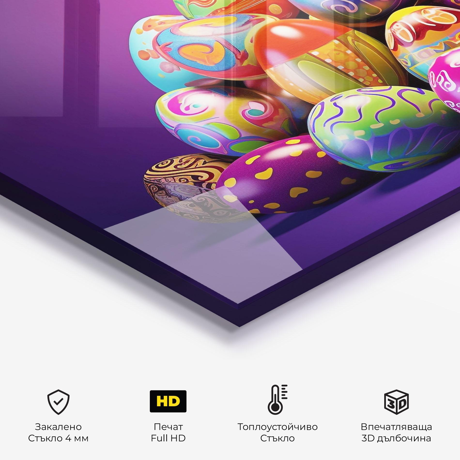 Стъклен панел за кухня Pile Colorful Eggs mockup 2