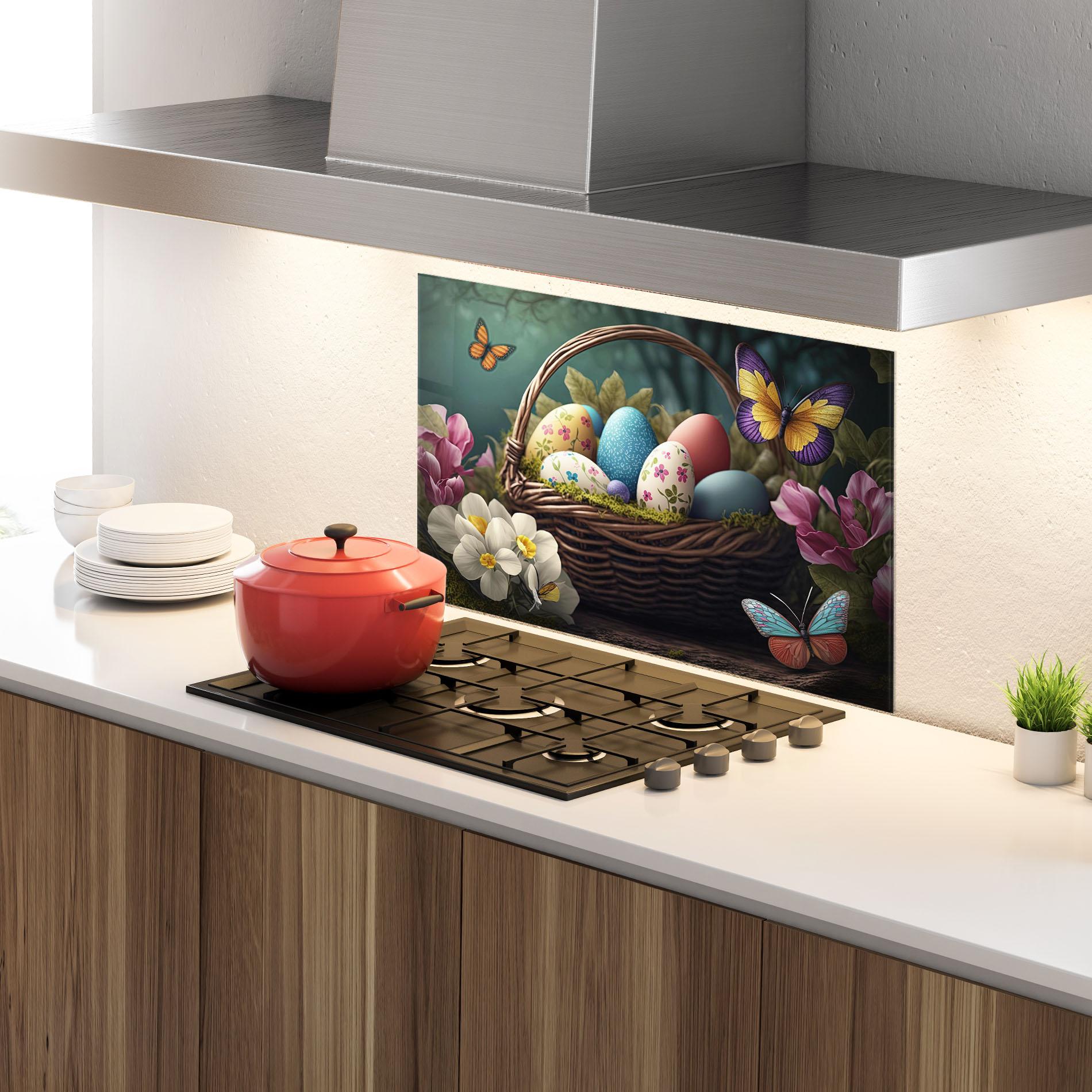 Стъклен панел за кухня Easter Eggs Butterfly mockup 4