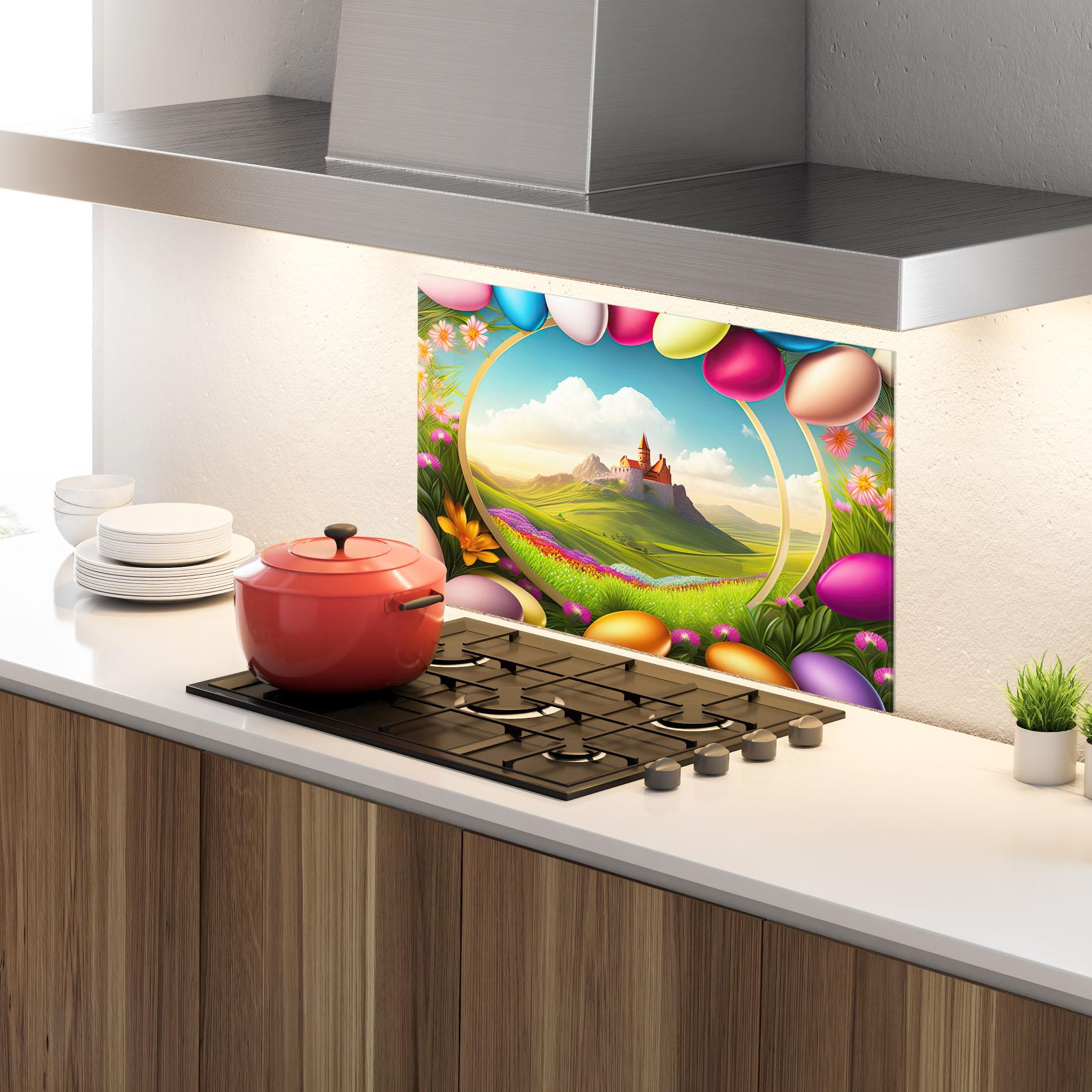 Стъклен панел за кухня Easter Eggs Castle mockup 4