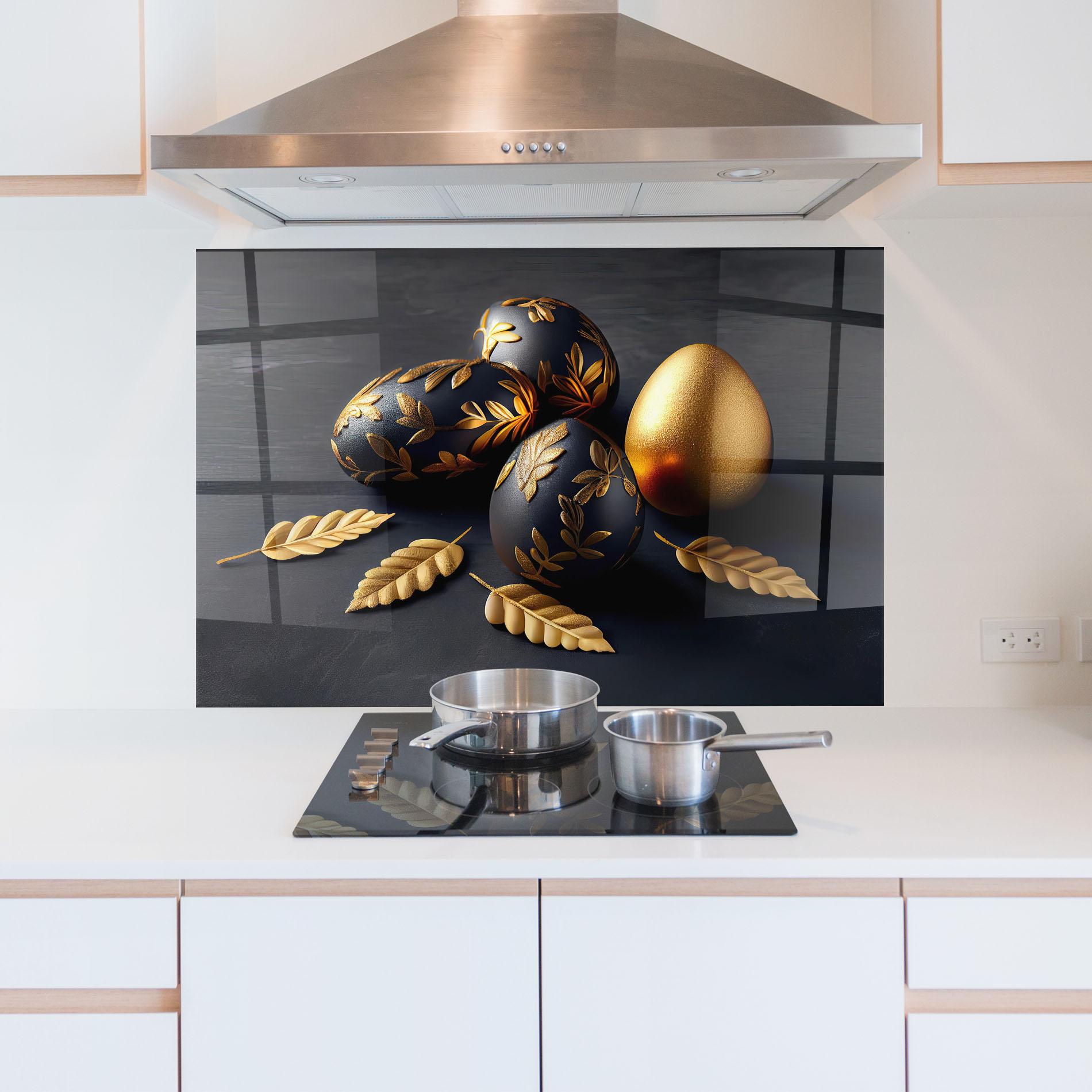 Стъклен панел за кухня Black Gold Egs mockup 5