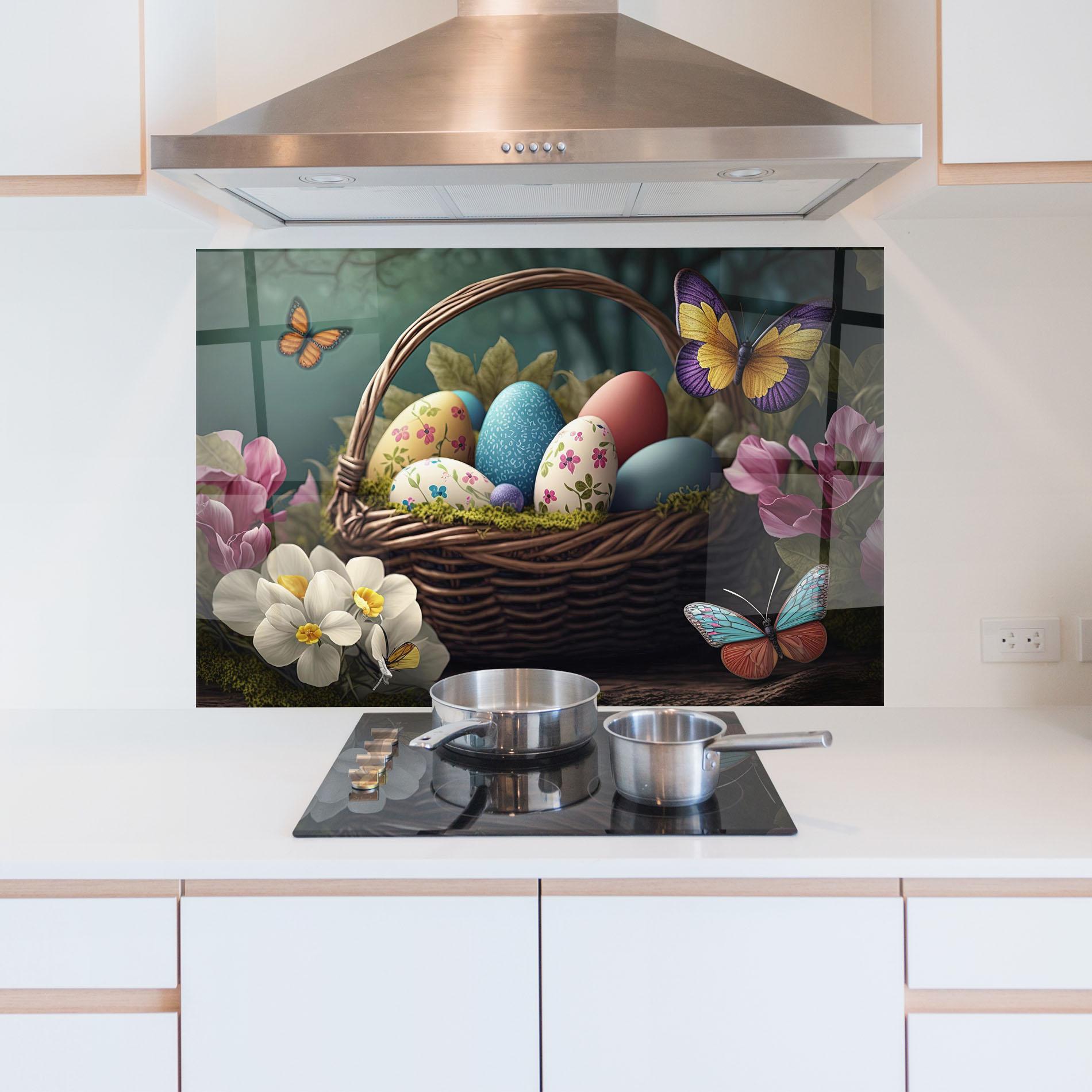 Стъклен панел за кухня Easter Eggs Butterfly mockup 5