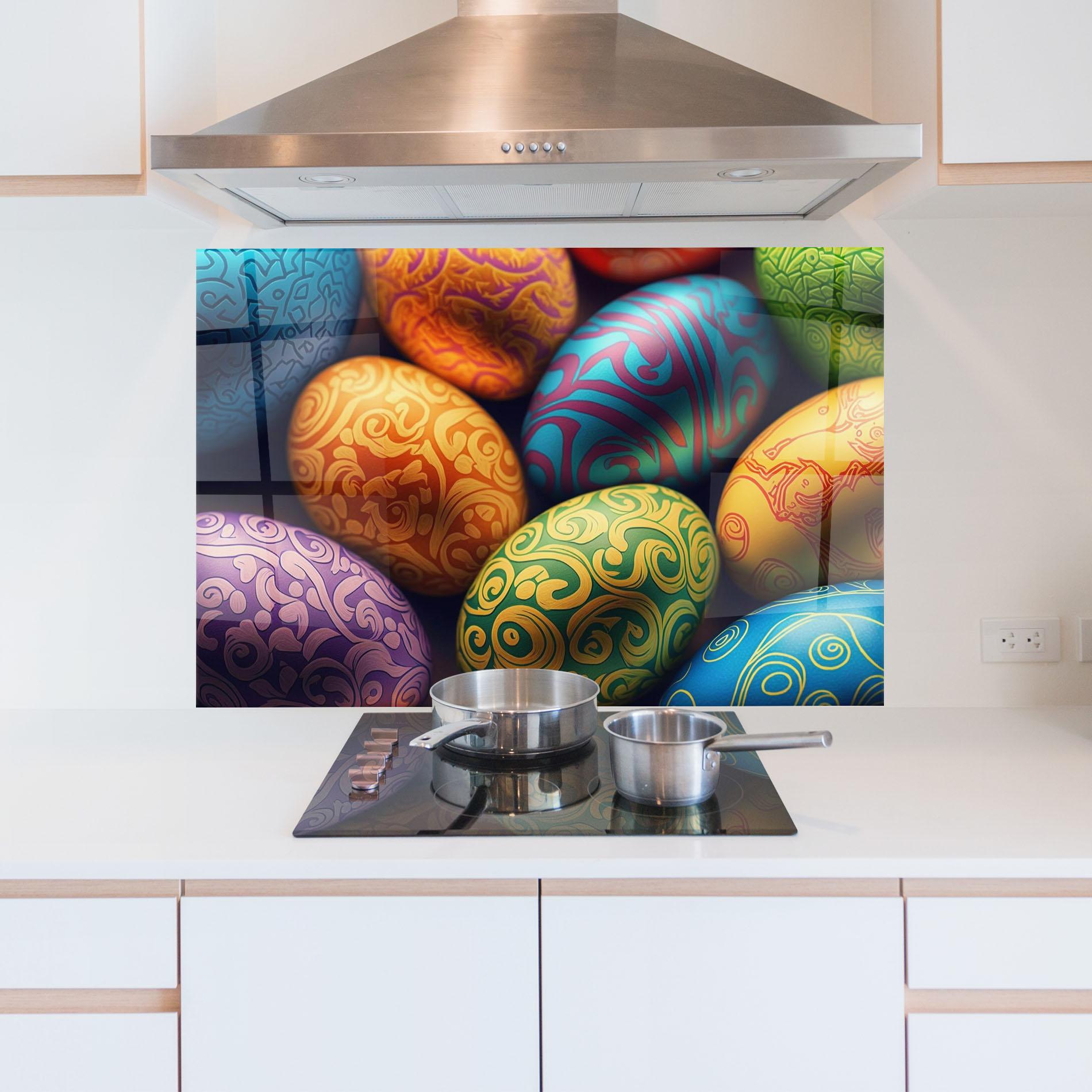 Стъклен панел за кухня Orange Green Easter Eggs mockup 5