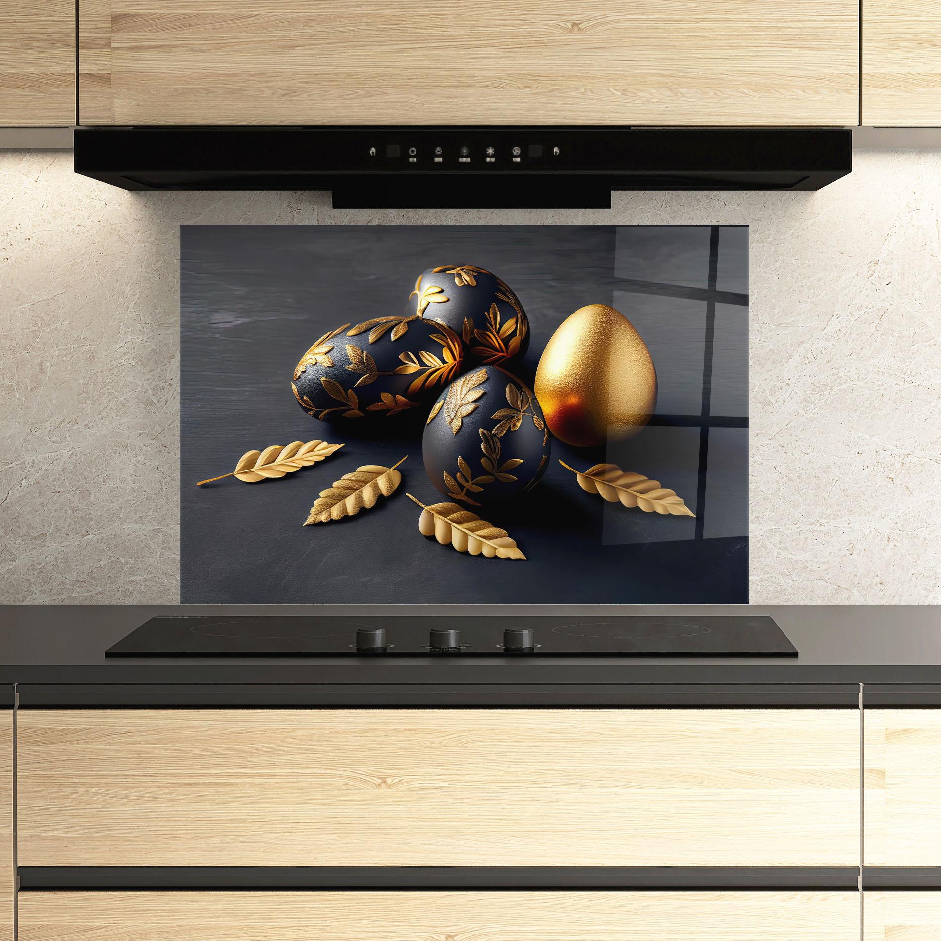 Стъклен панел за кухня Black Gold Egs mockup 3