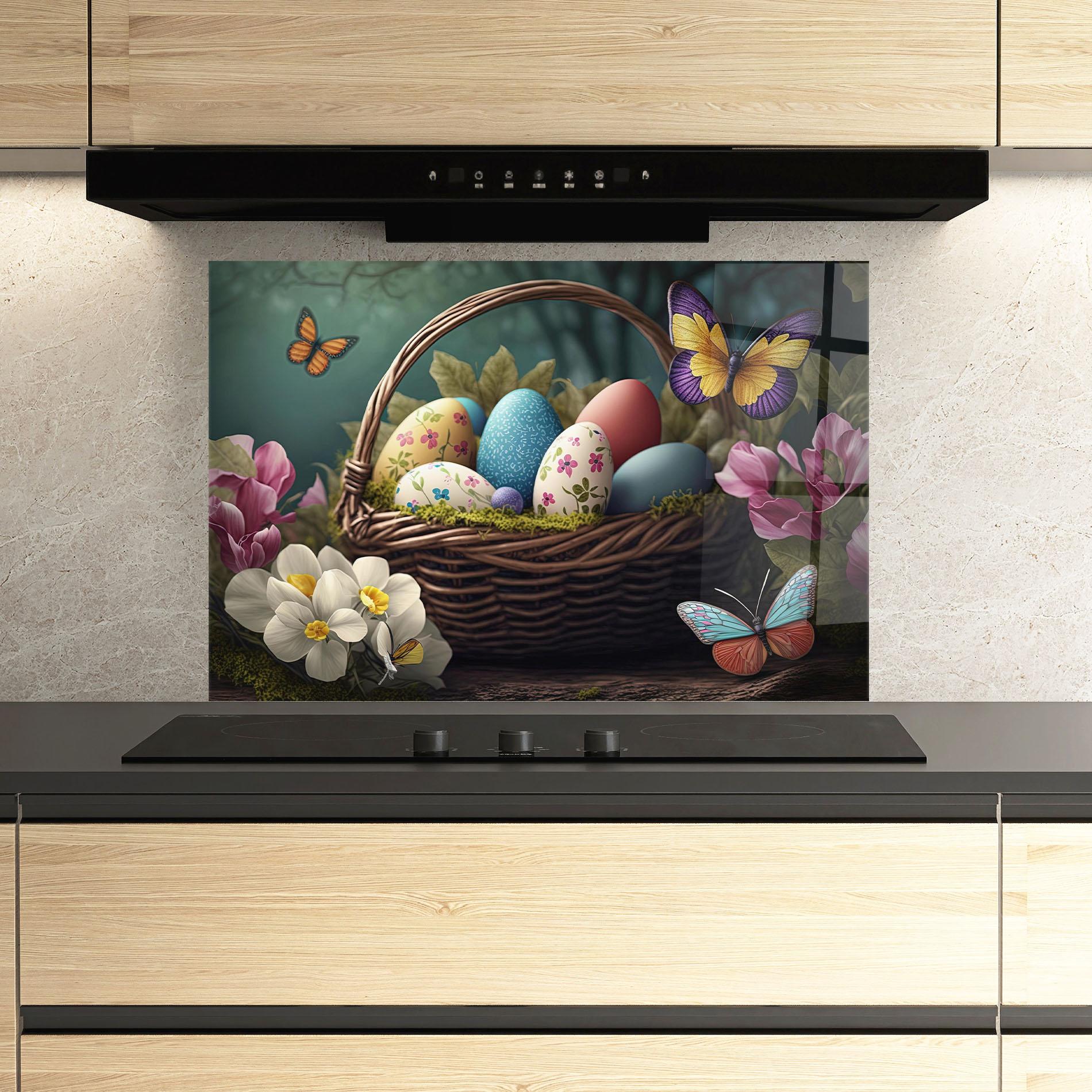 Стъклен панел за кухня Easter Eggs Butterfly mockup 3