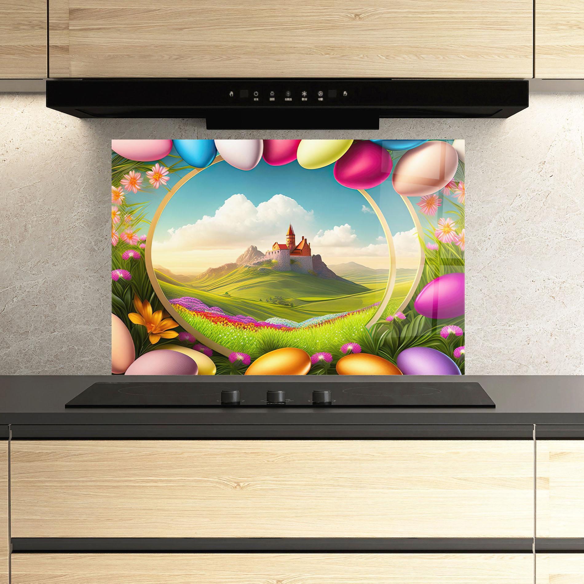 Стъклен панел за кухня Easter Eggs Castle mockup 3