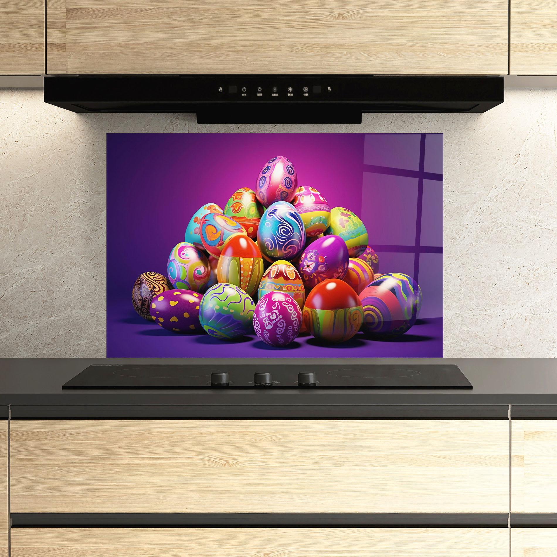 Стъклен панел за кухня Pile Colorful Eggs mockup 3