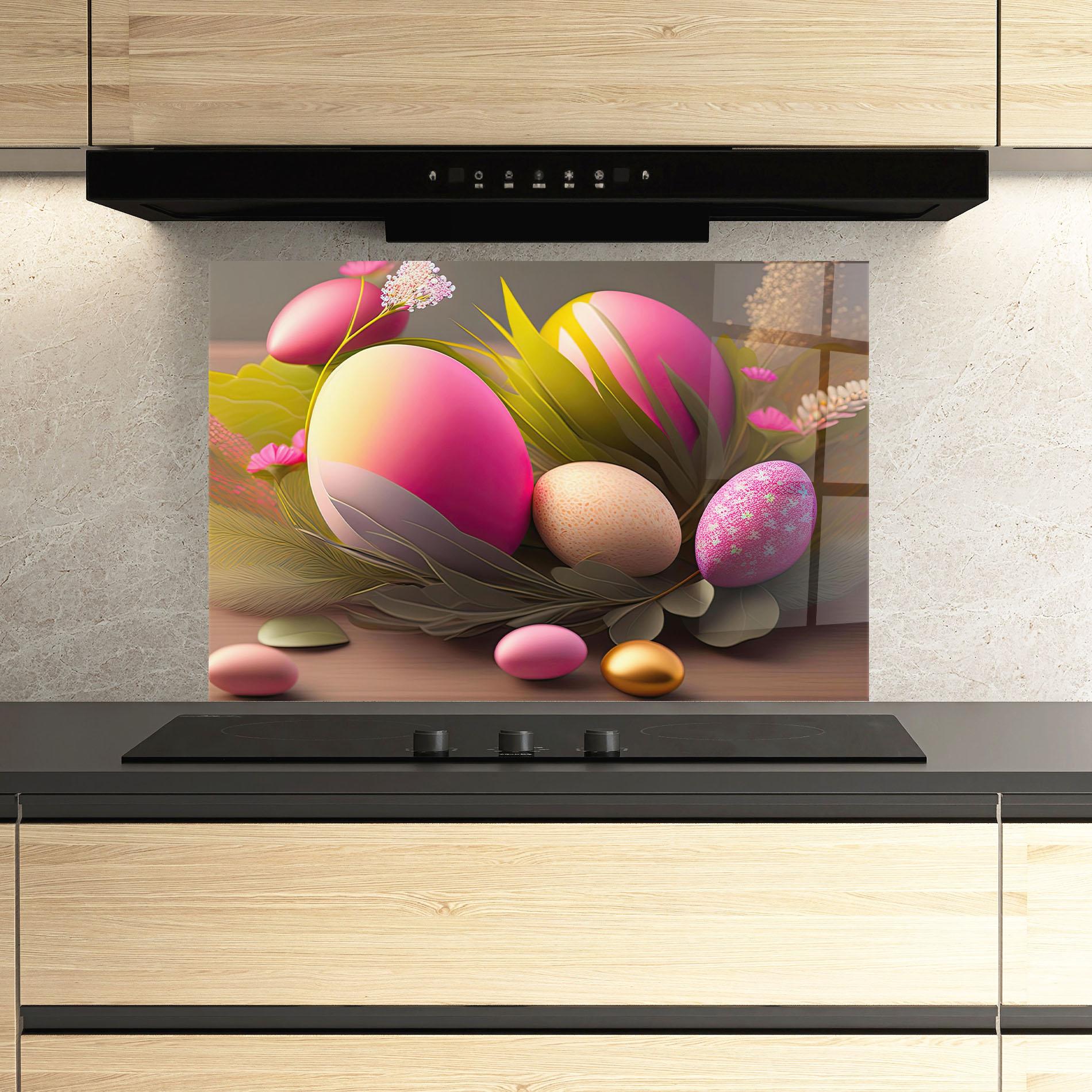 Стъклен панел за кухня Pink Easter Eggs mockup 3