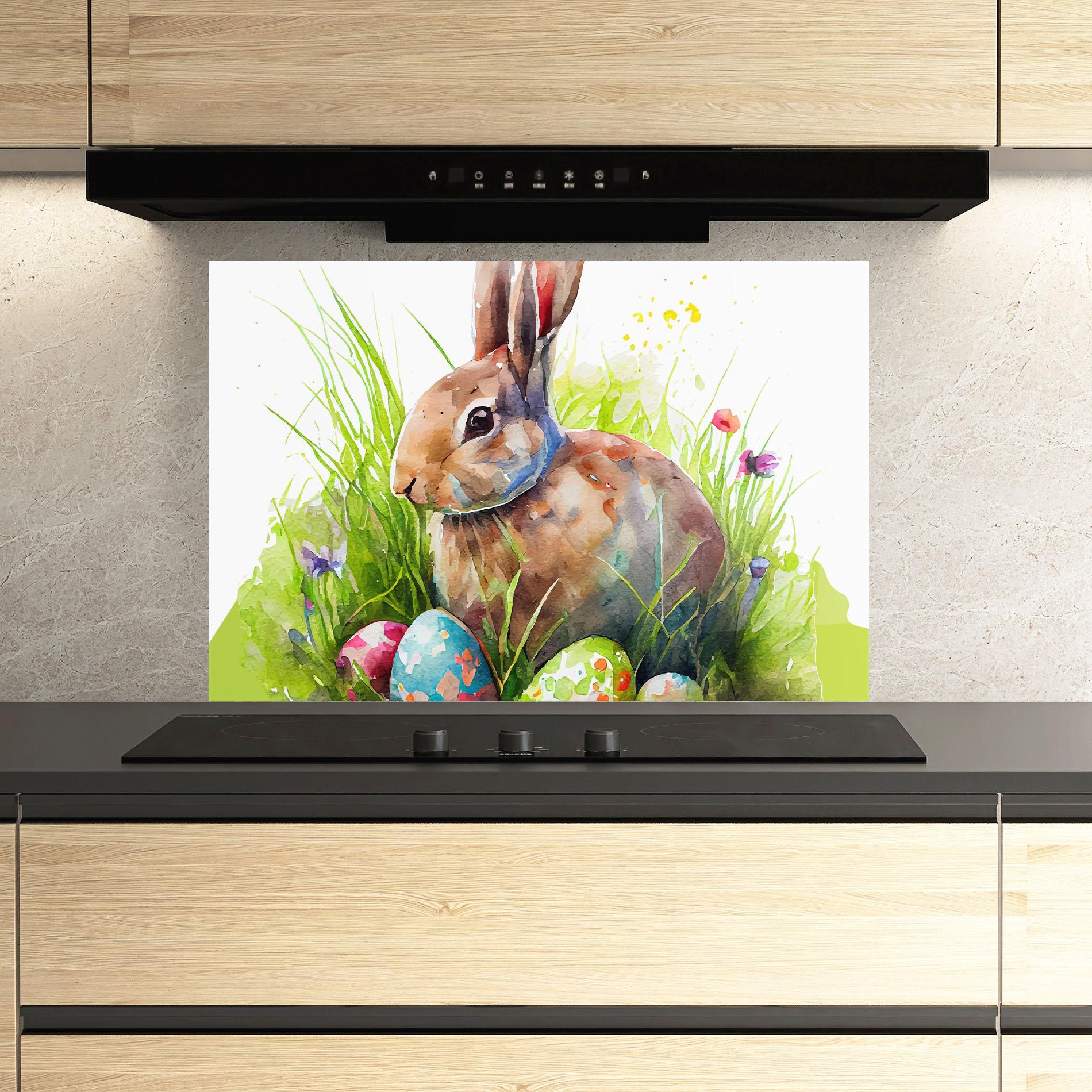 Стъклен панел за кухня Rabbit With Eggs mockup 3