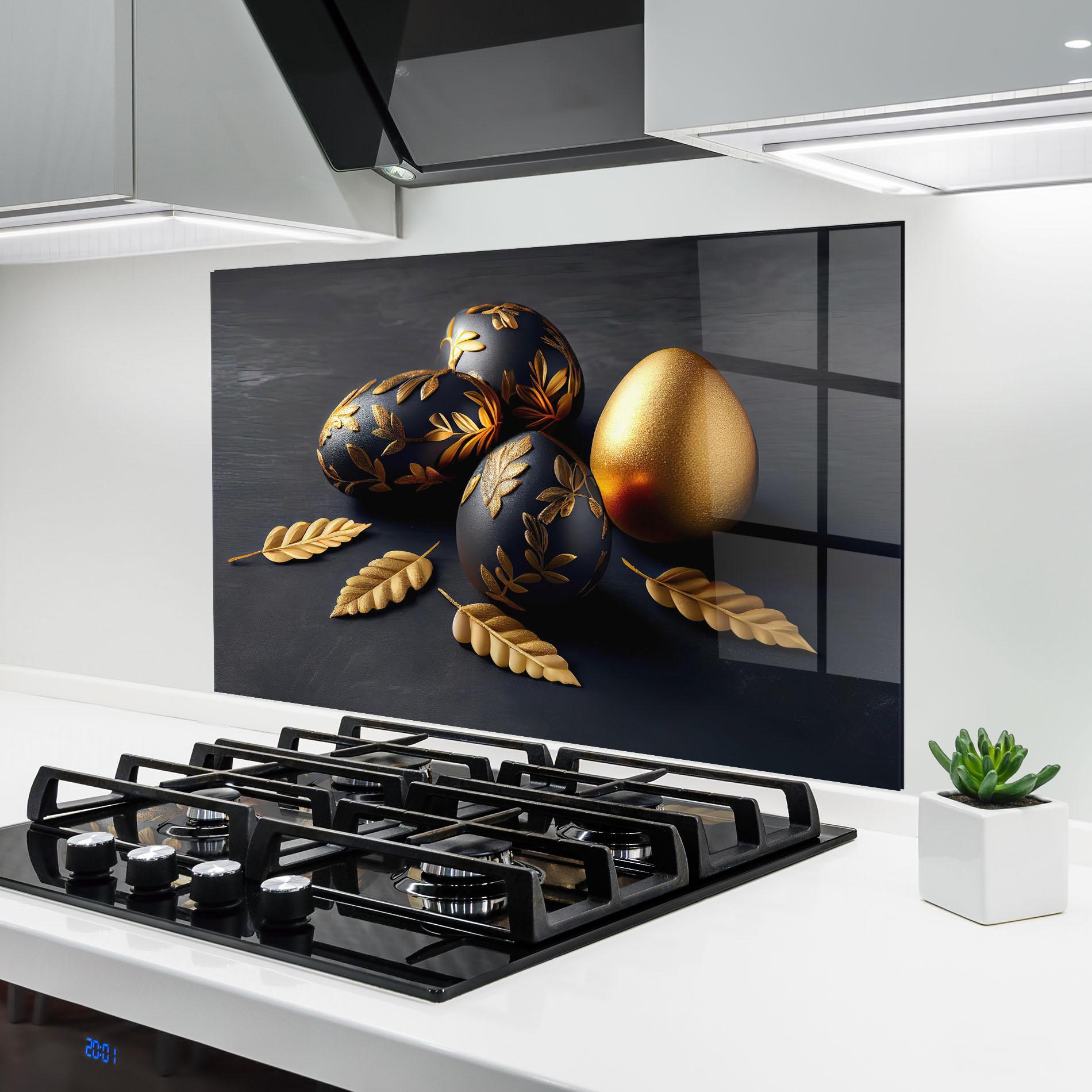 Стъклен панел за кухня Black Gold Egs mockup 6