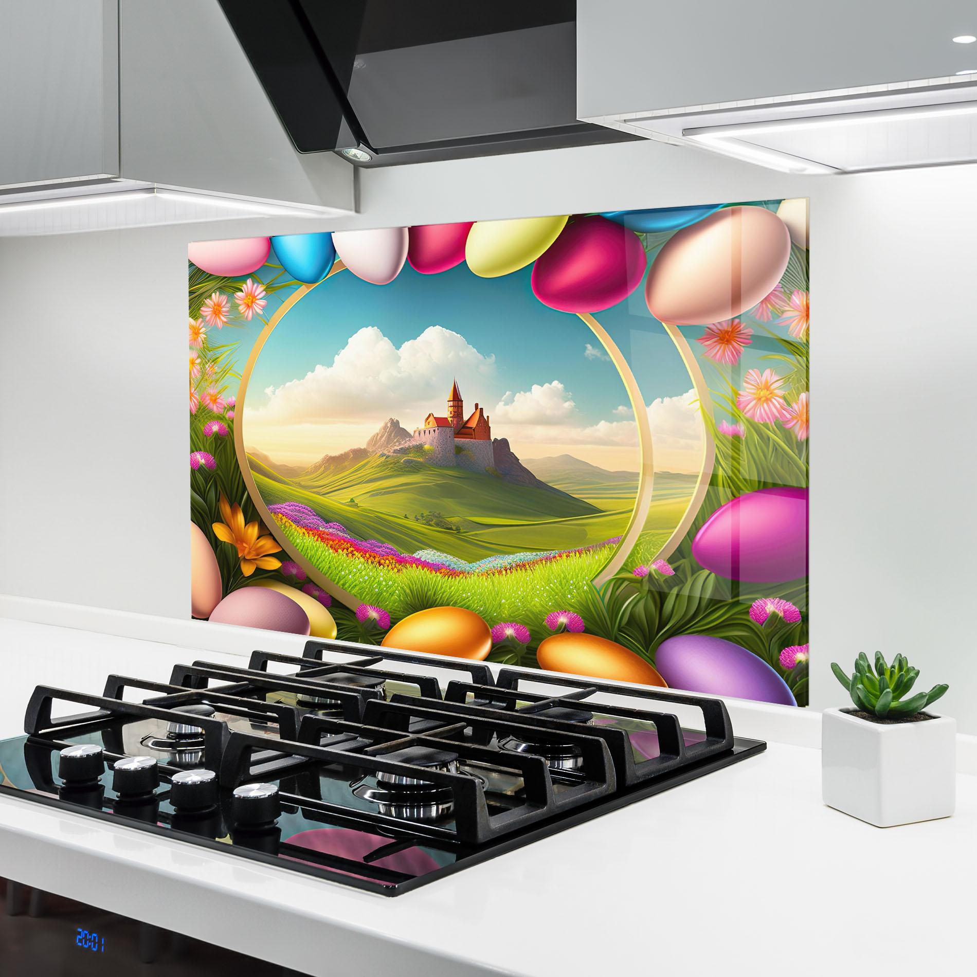 Стъклен панел за кухня Easter Eggs Castle mockup 6