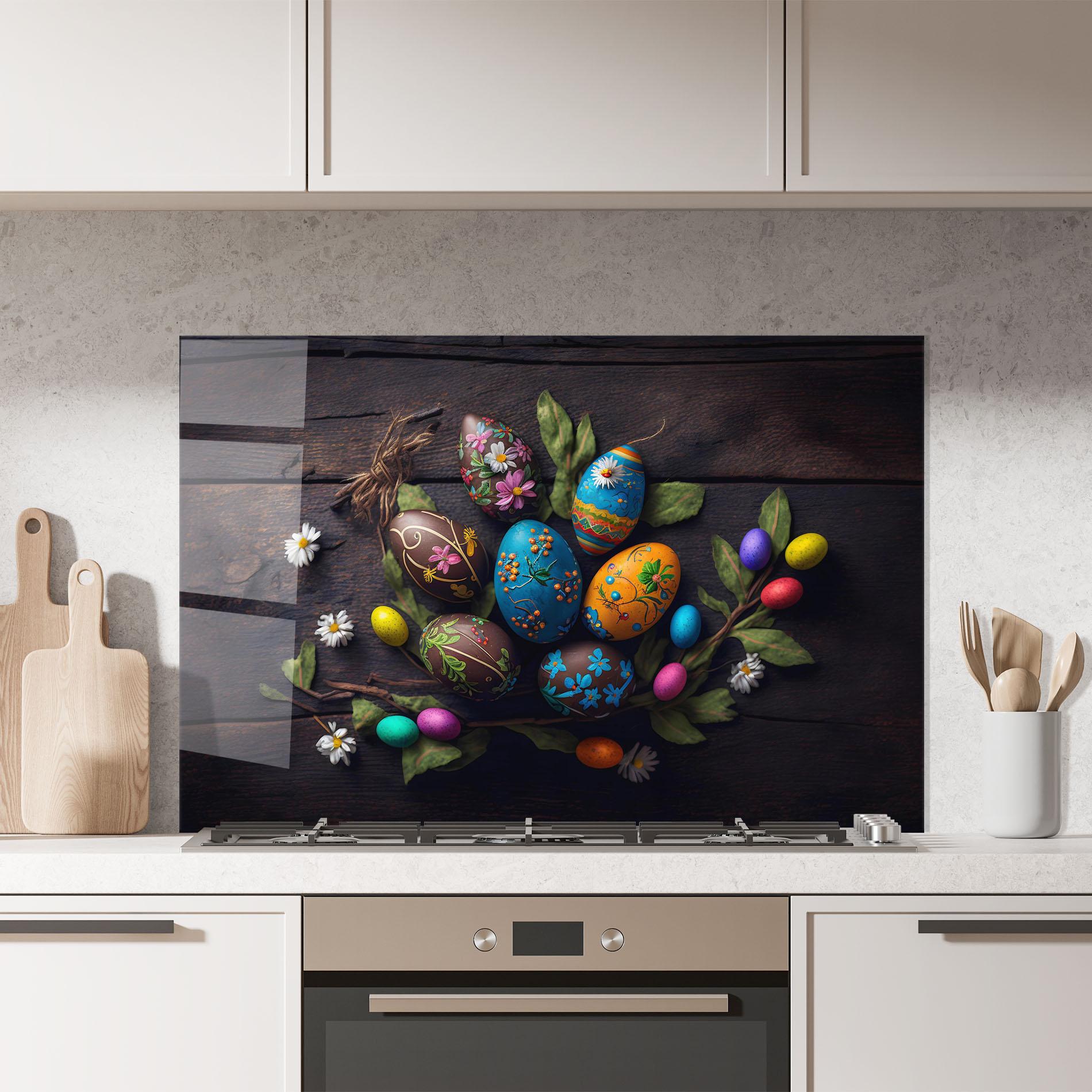 Стъклен панел за кухня Colorful Easter Decarations mockup 7