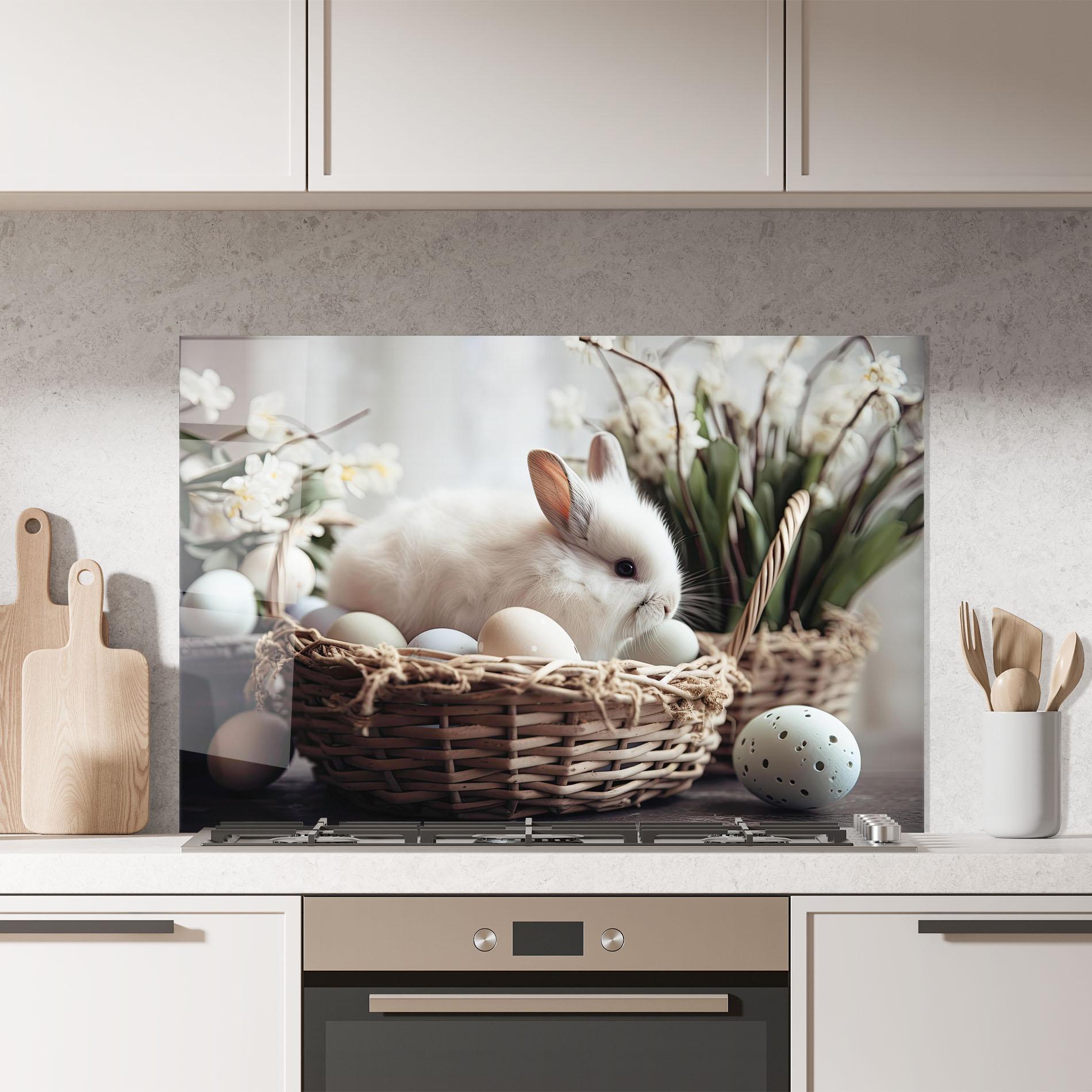Стъклен панел за кухня Cute White Easter Eggs mockup 7