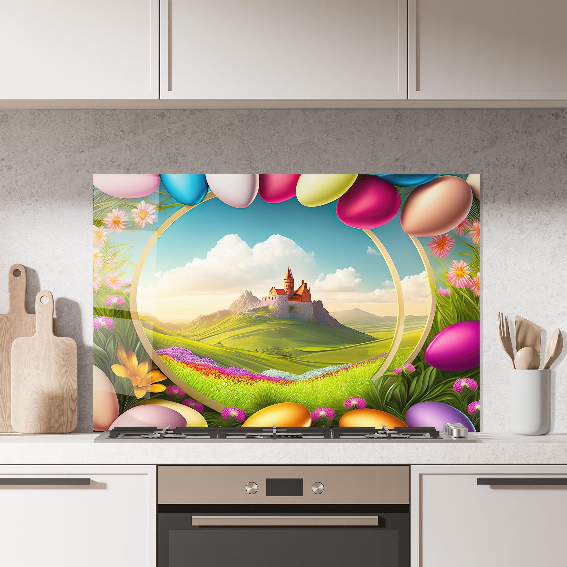 Стъклен панел за кухня Easter Eggs Castle mockup 7