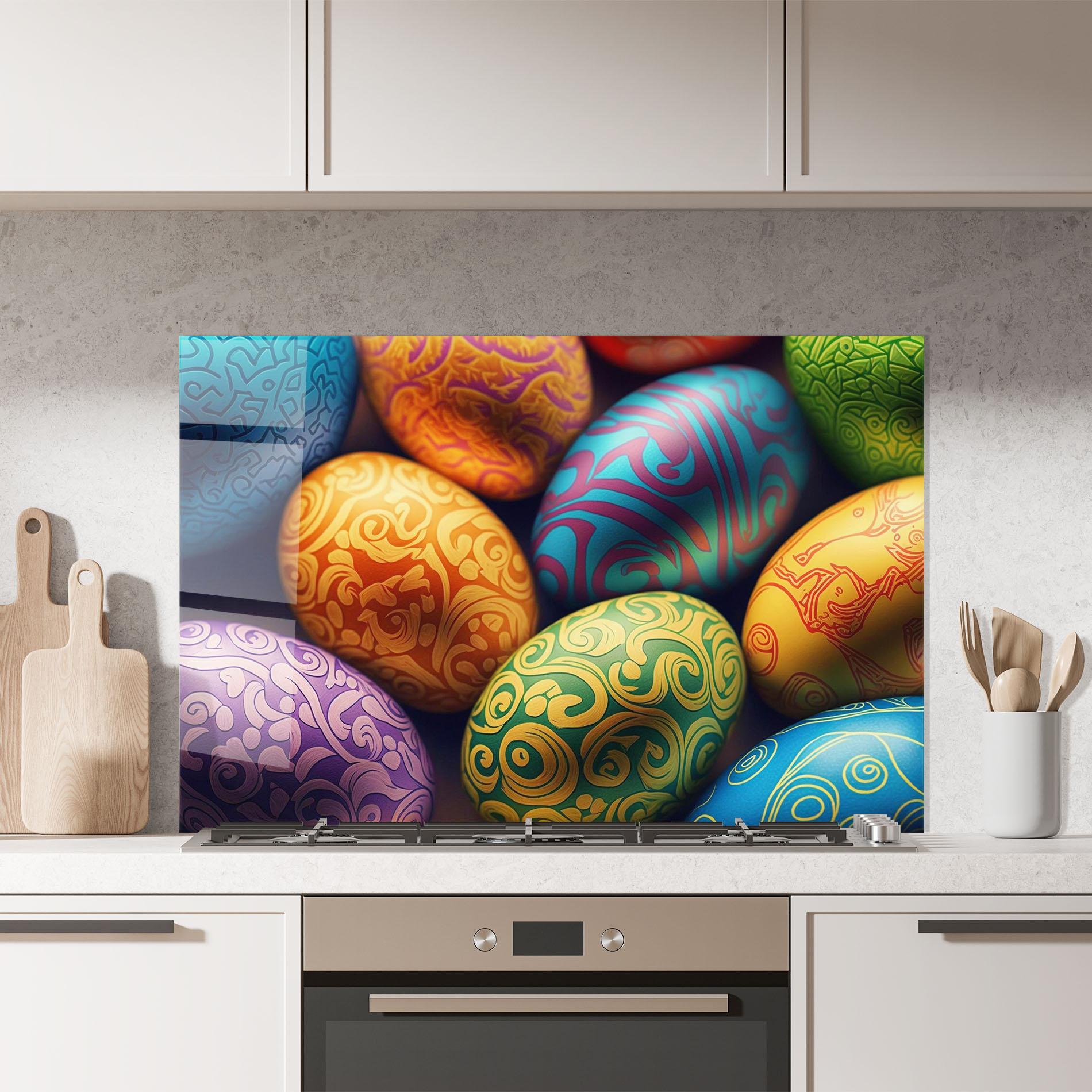 Стъклен панел за кухня Orange Green Easter Eggs mockup 7