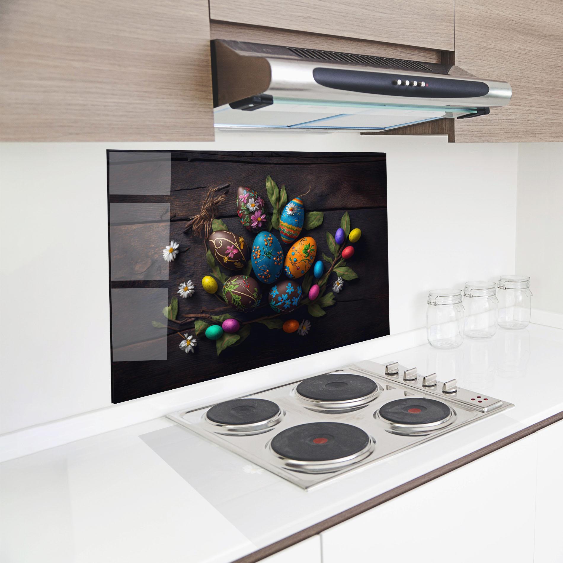 Стъклен панел за кухня Colorful Easter Decarations mockup 8