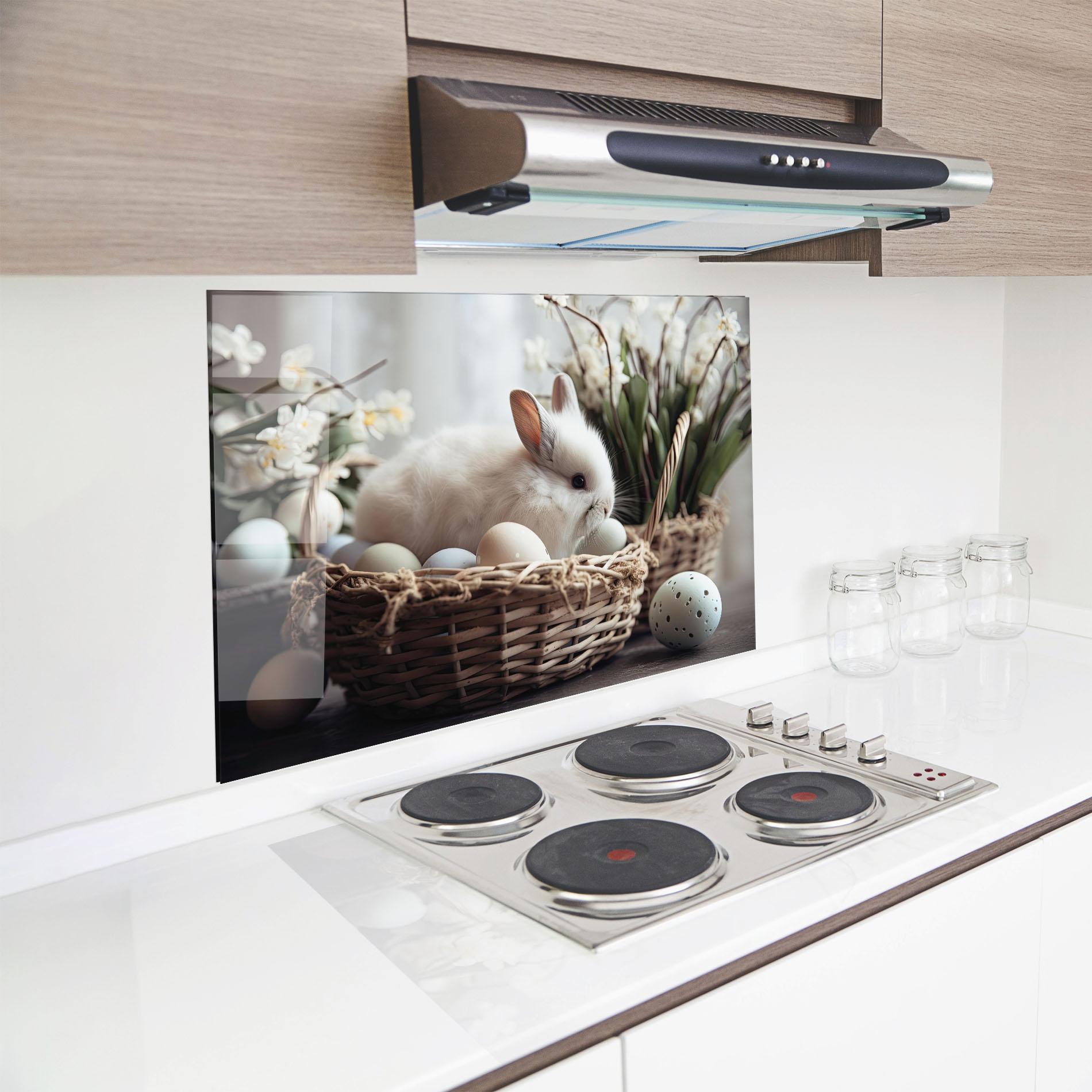 Стъклен панел за кухня Cute White Easter Eggs mockup 8