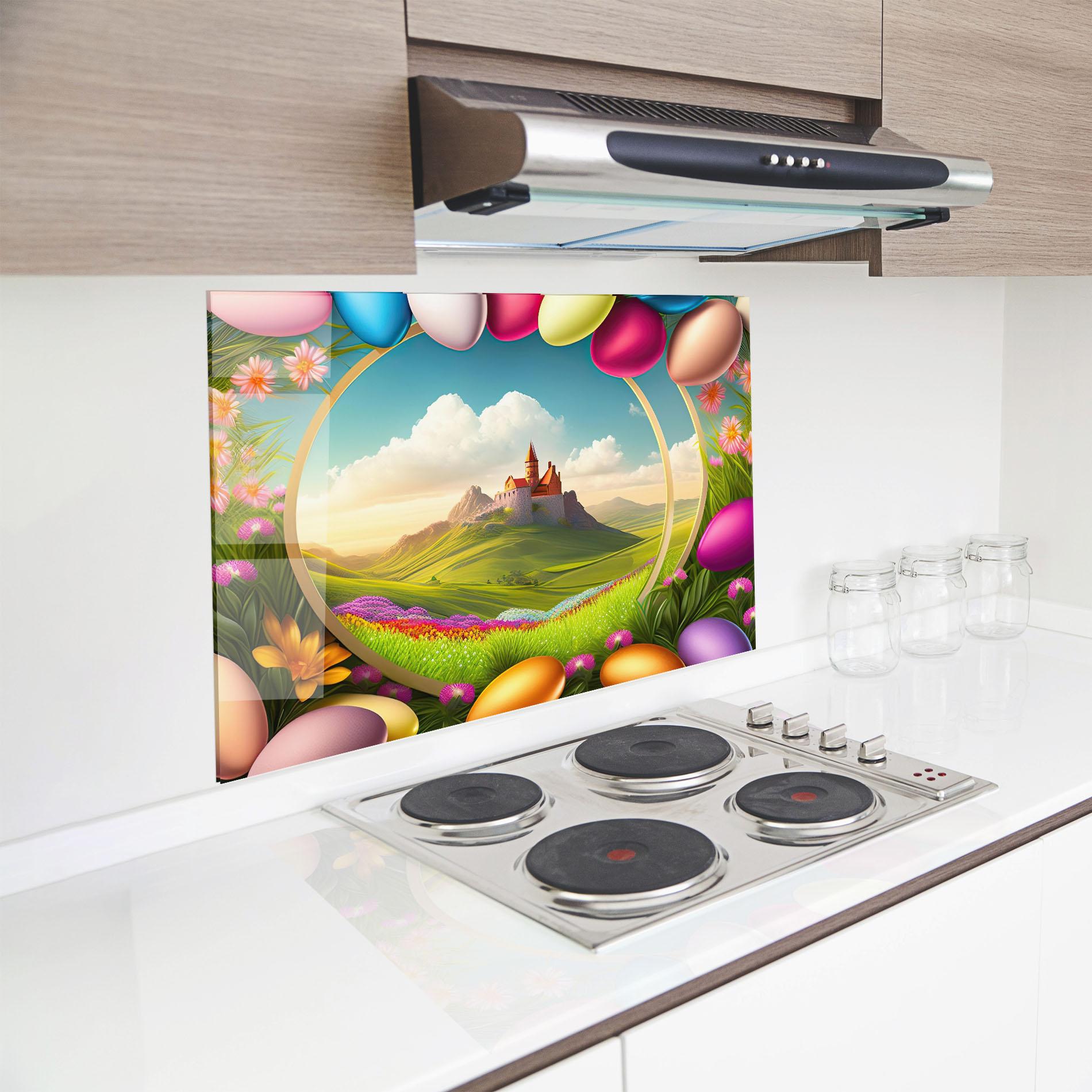 Стъклен панел за кухня Easter Eggs Castle mockup 8