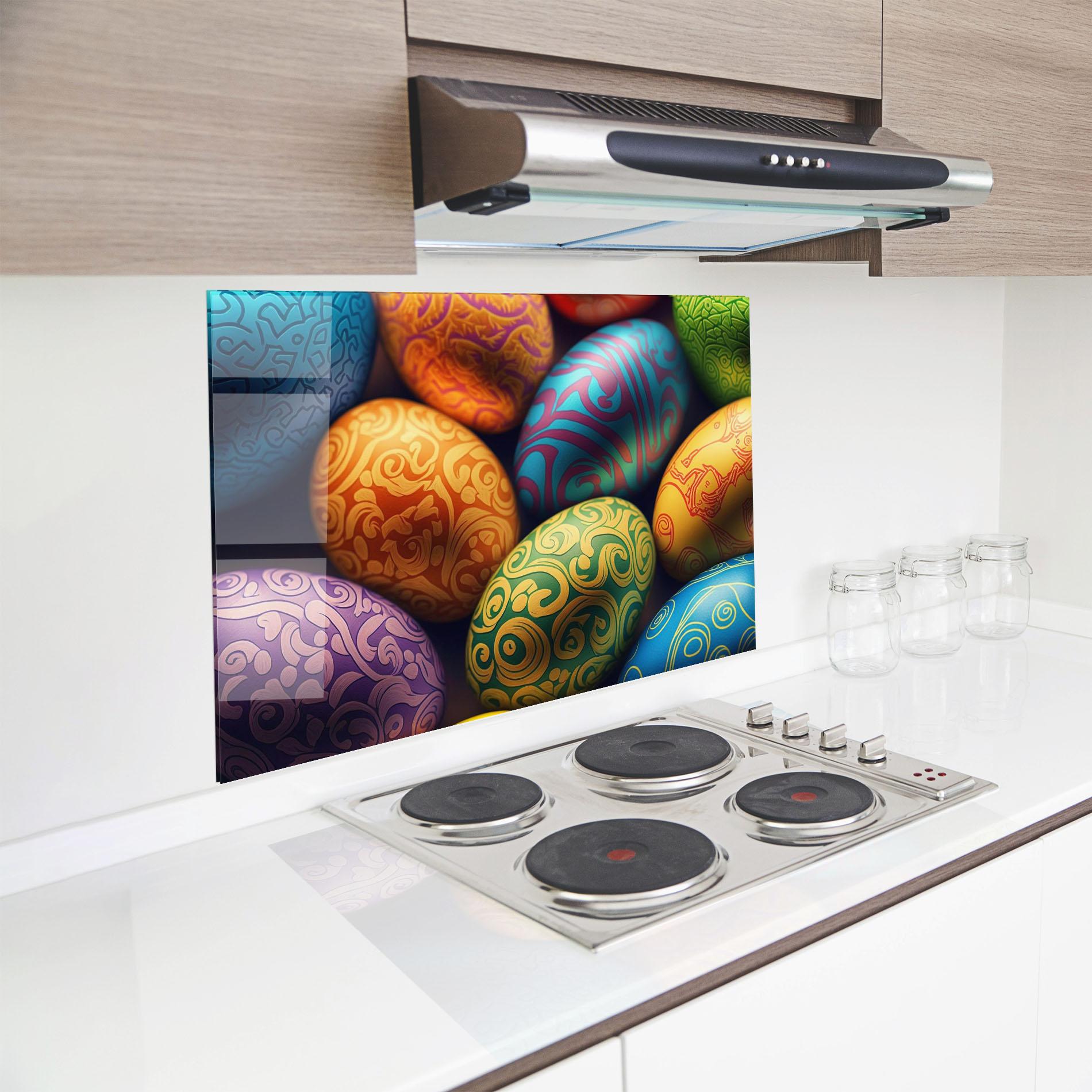 Стъклен панел за кухня Orange Green Easter Eggs mockup 8