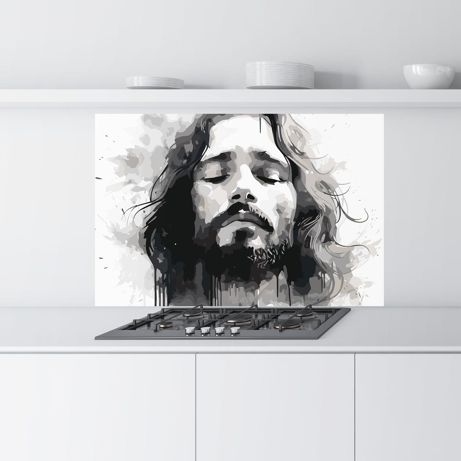 Стъклен панел за кухня Jesus Ink Art mockup 9