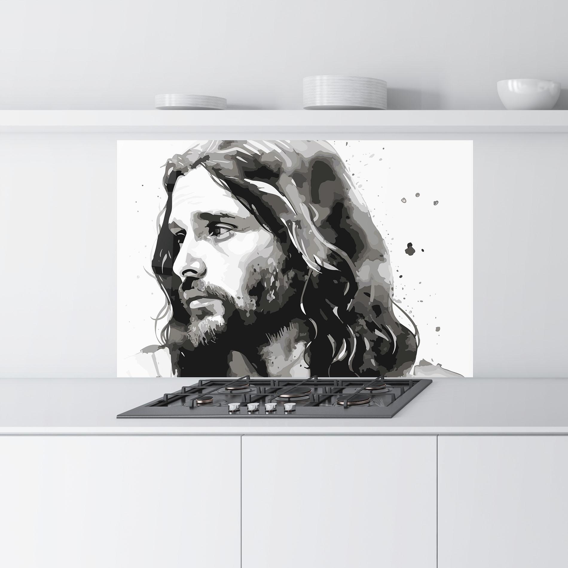 Стъклен панел за кухня Jesus Watercolor mockup 9