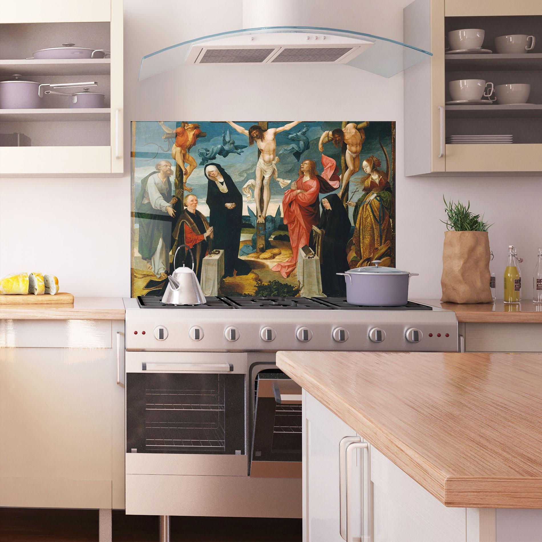 Стъклен панел за кухня Jesus Cross Birds mockup 1