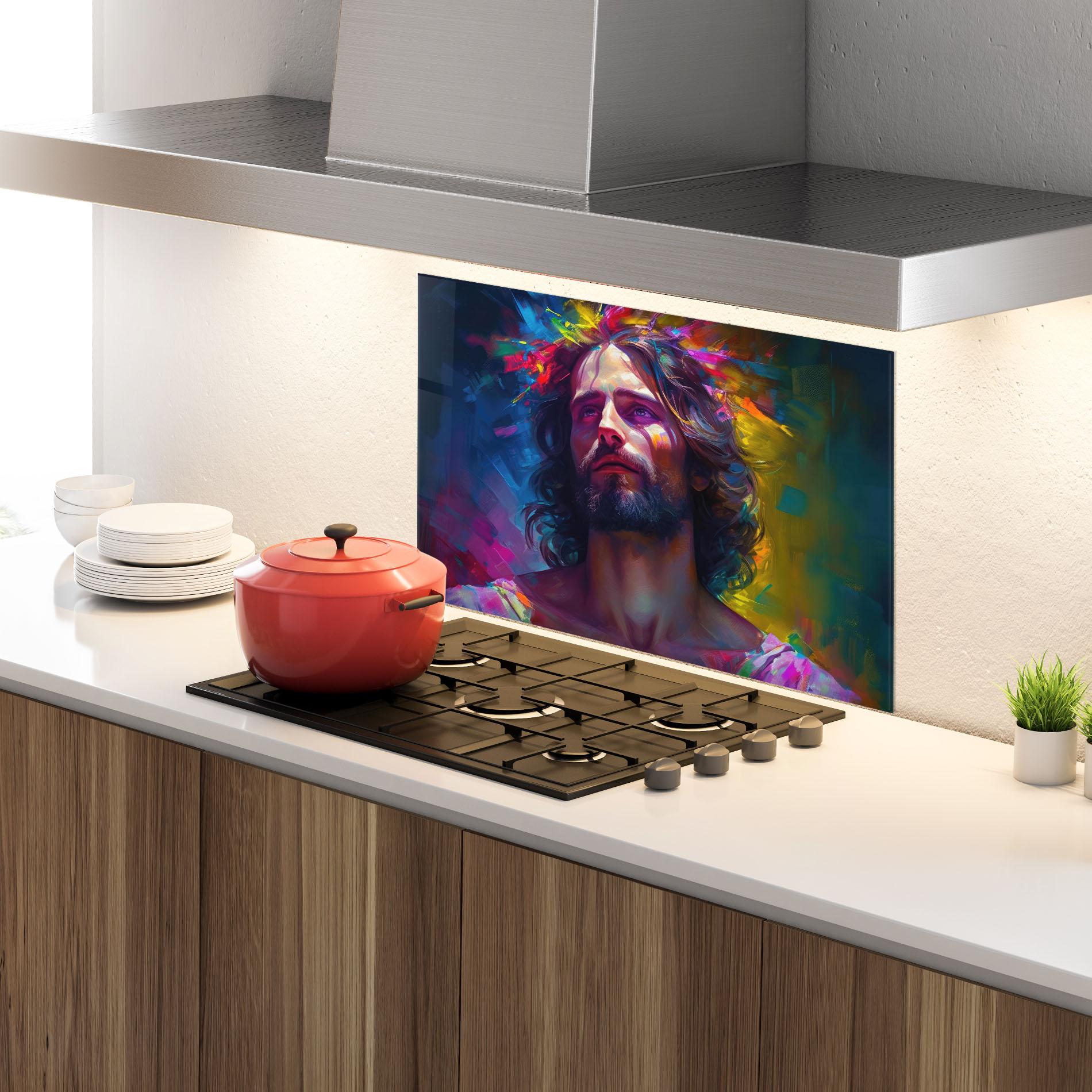 Стъклен панел за кухня Colorful Creative Jesus mockup 4