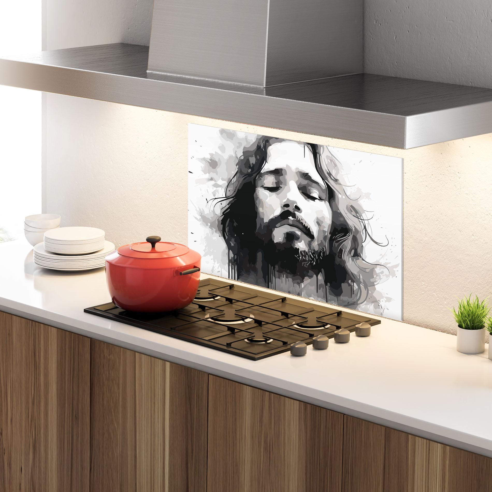 Стъклен панел за кухня Jesus Ink Art mockup 4