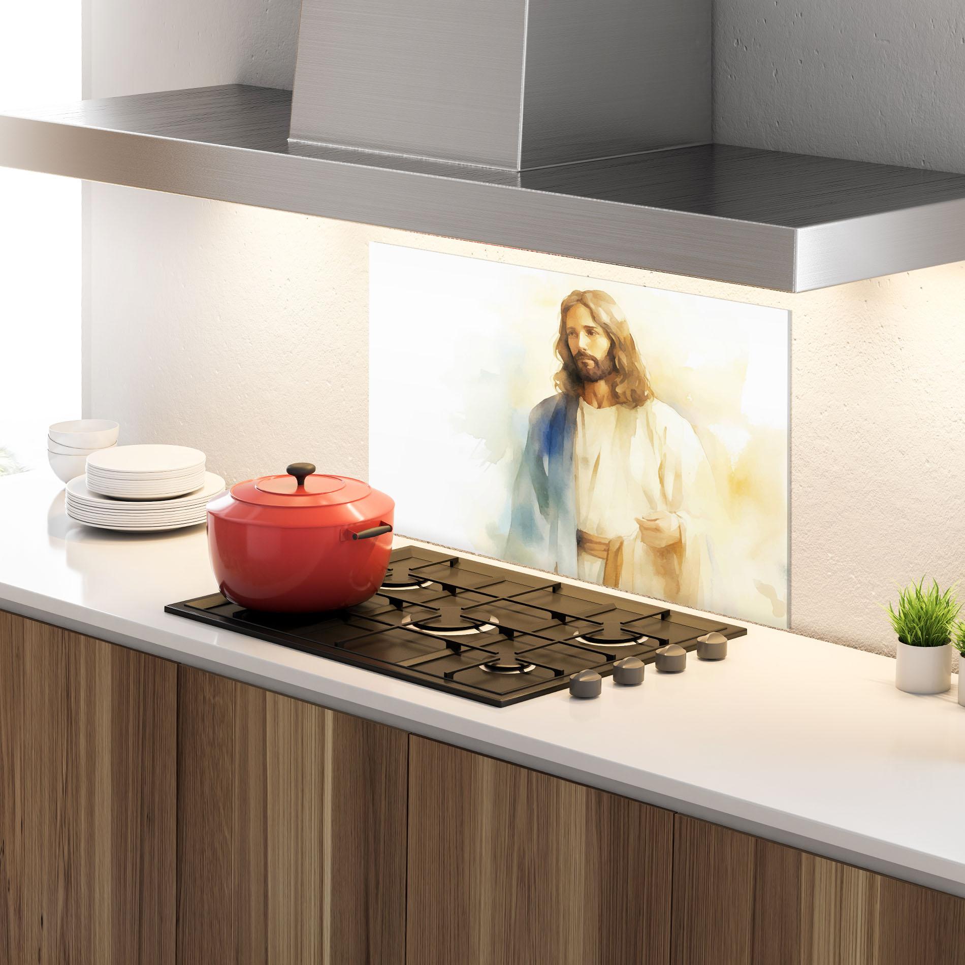 Стъклен панел за кухня Jesus Light Art mockup 4