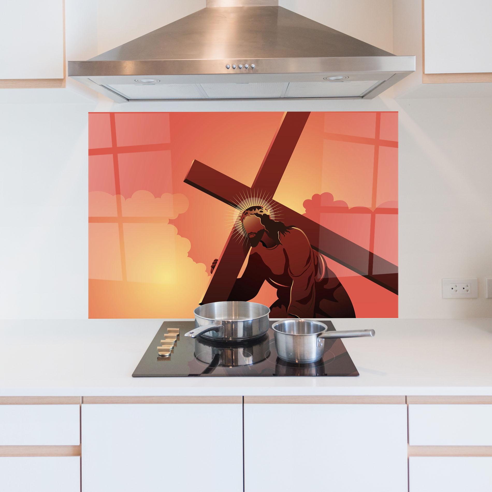 Стъклен панел за кухня Holding The Cross mockup 5