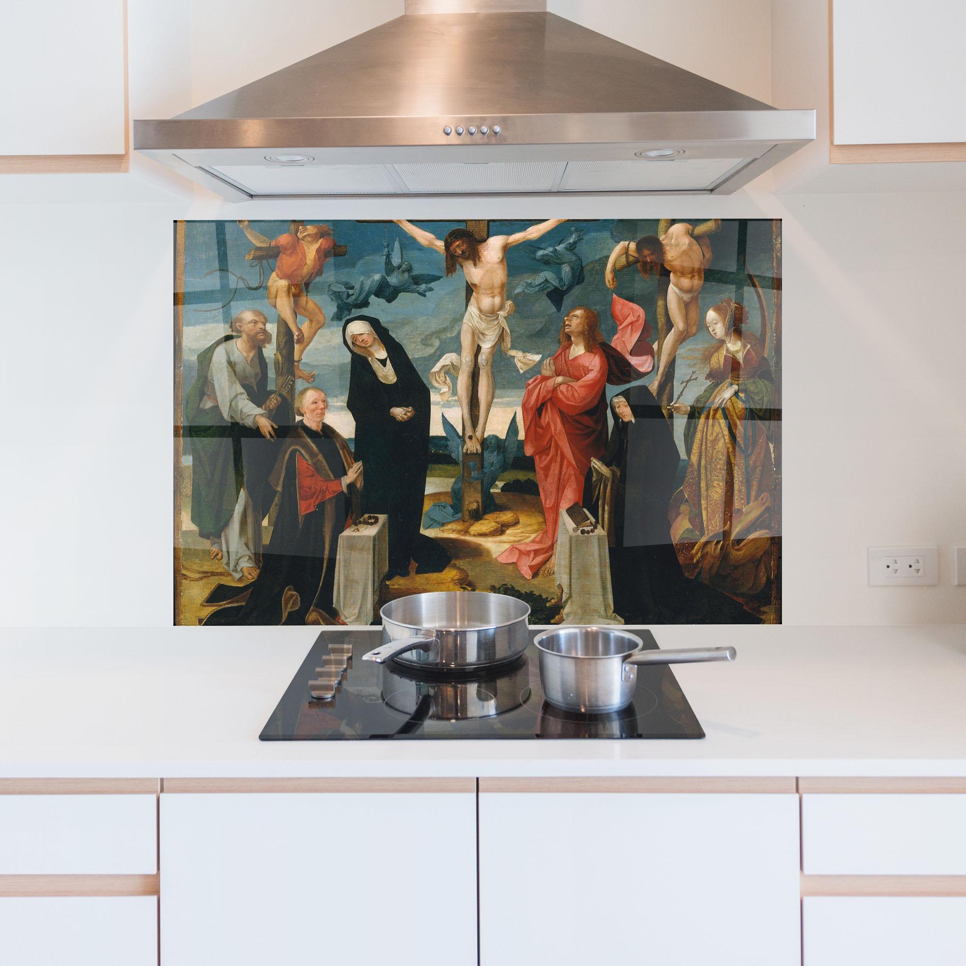 Стъклен панел за кухня Jesus Cross Birds mockup 5