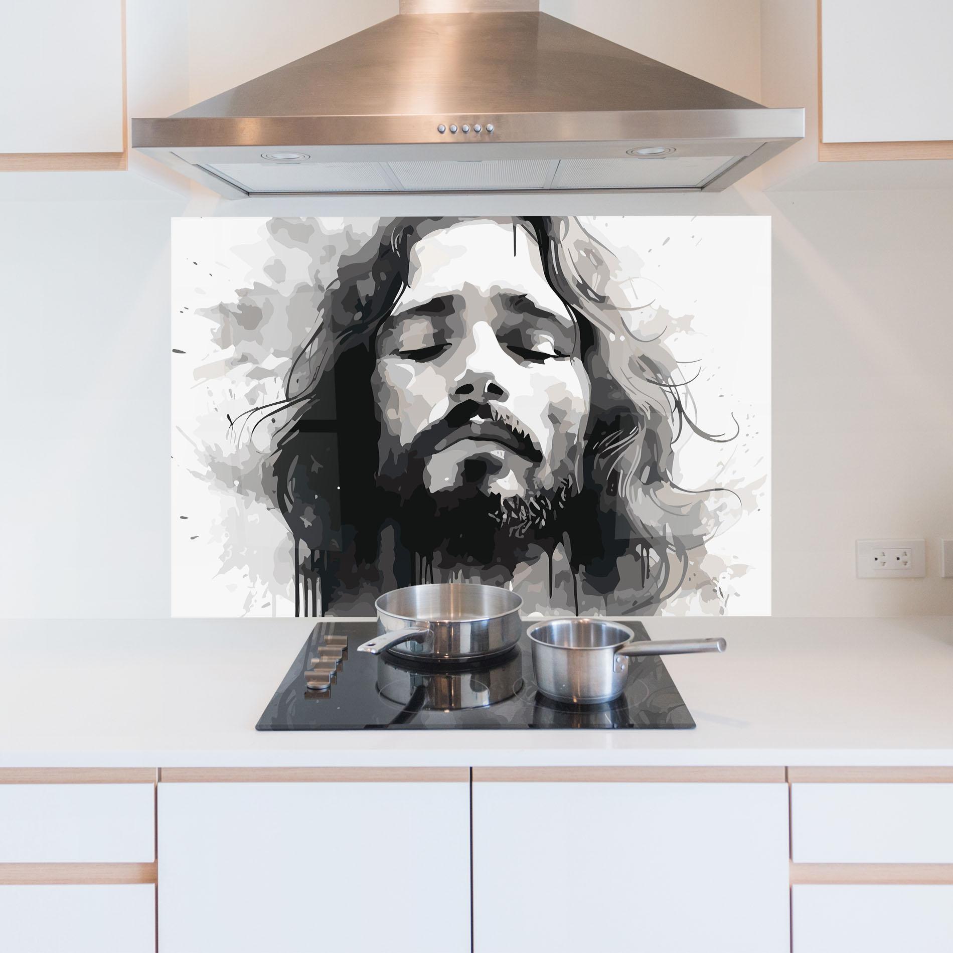 Стъклен панел за кухня Jesus Ink Art mockup 5