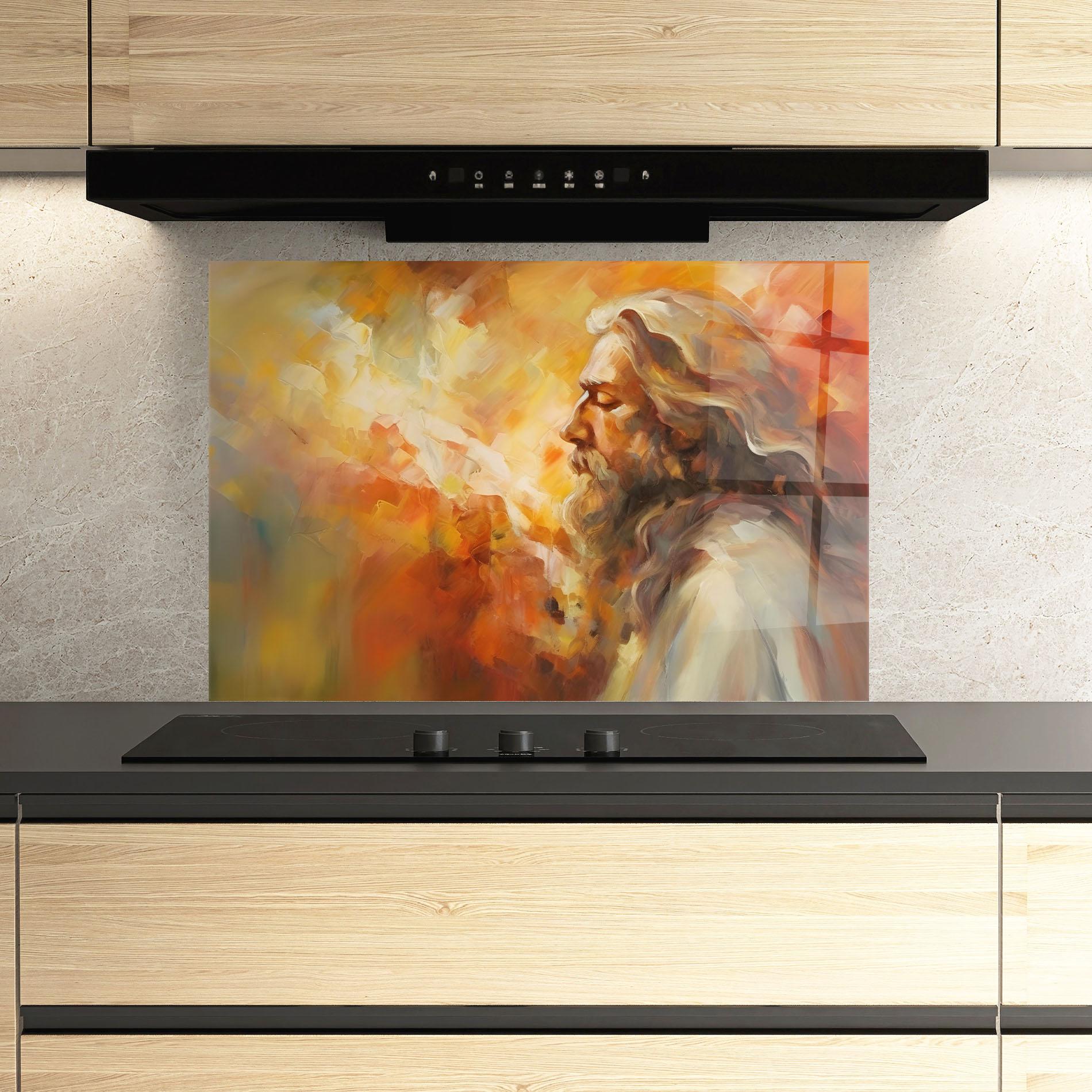Стъклен панел за кухня Christ Oil Painting mockup 3