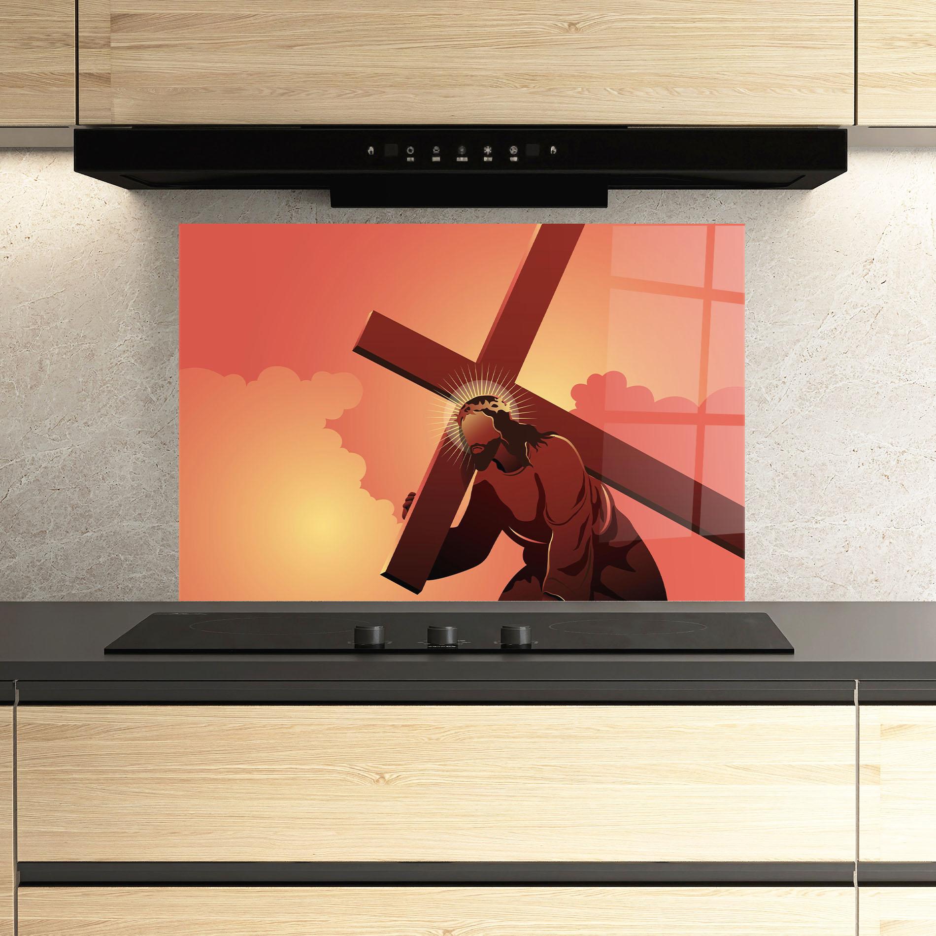 Стъклен панел за кухня Holding The Cross mockup 3