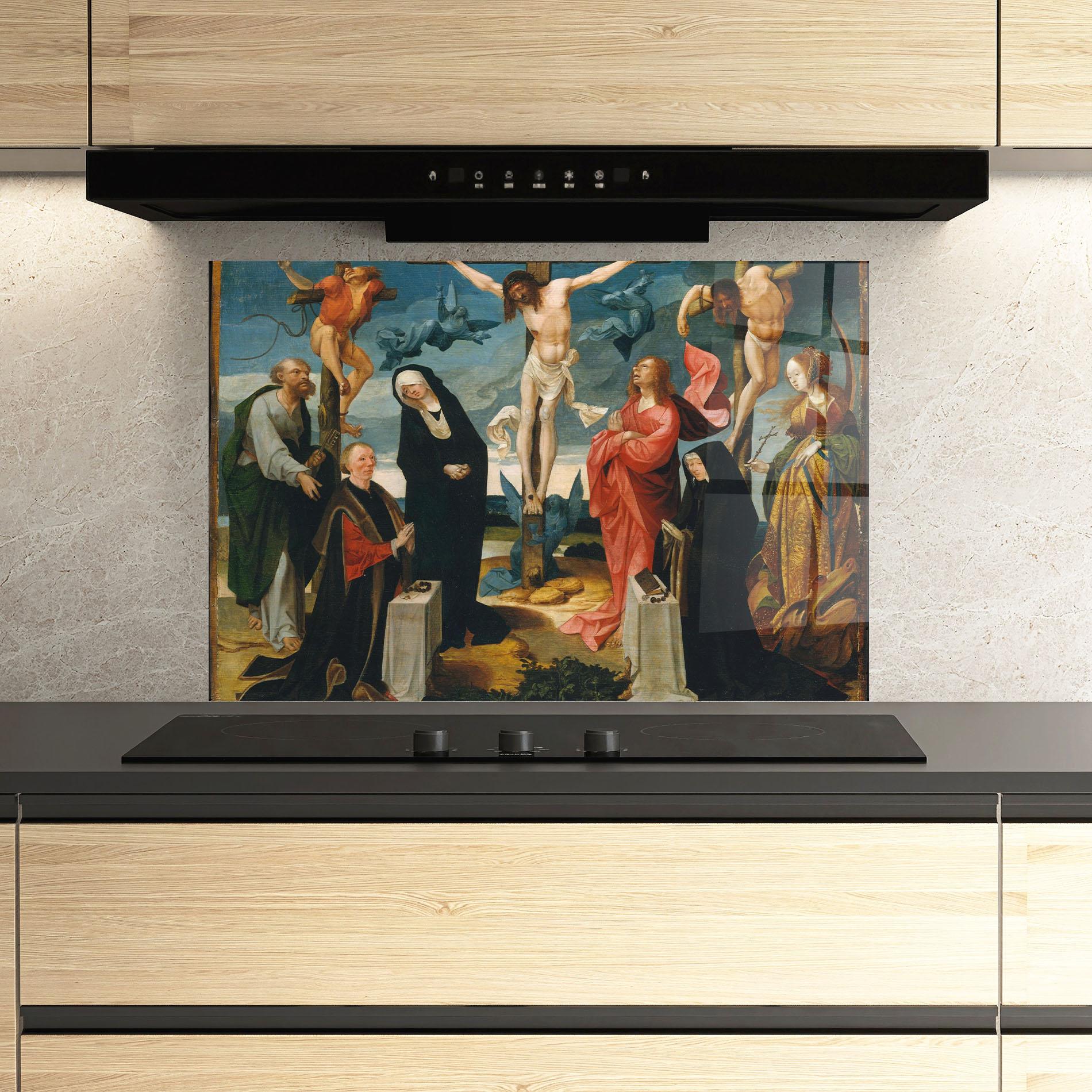 Стъклен панел за кухня Jesus Cross Birds mockup 3