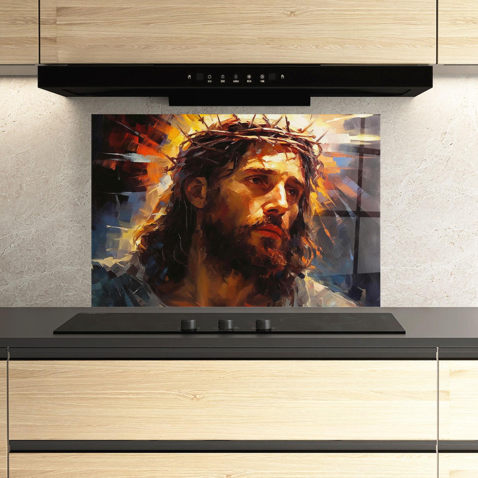 Стъклен панел за кухня Jesus Crown mockup 3