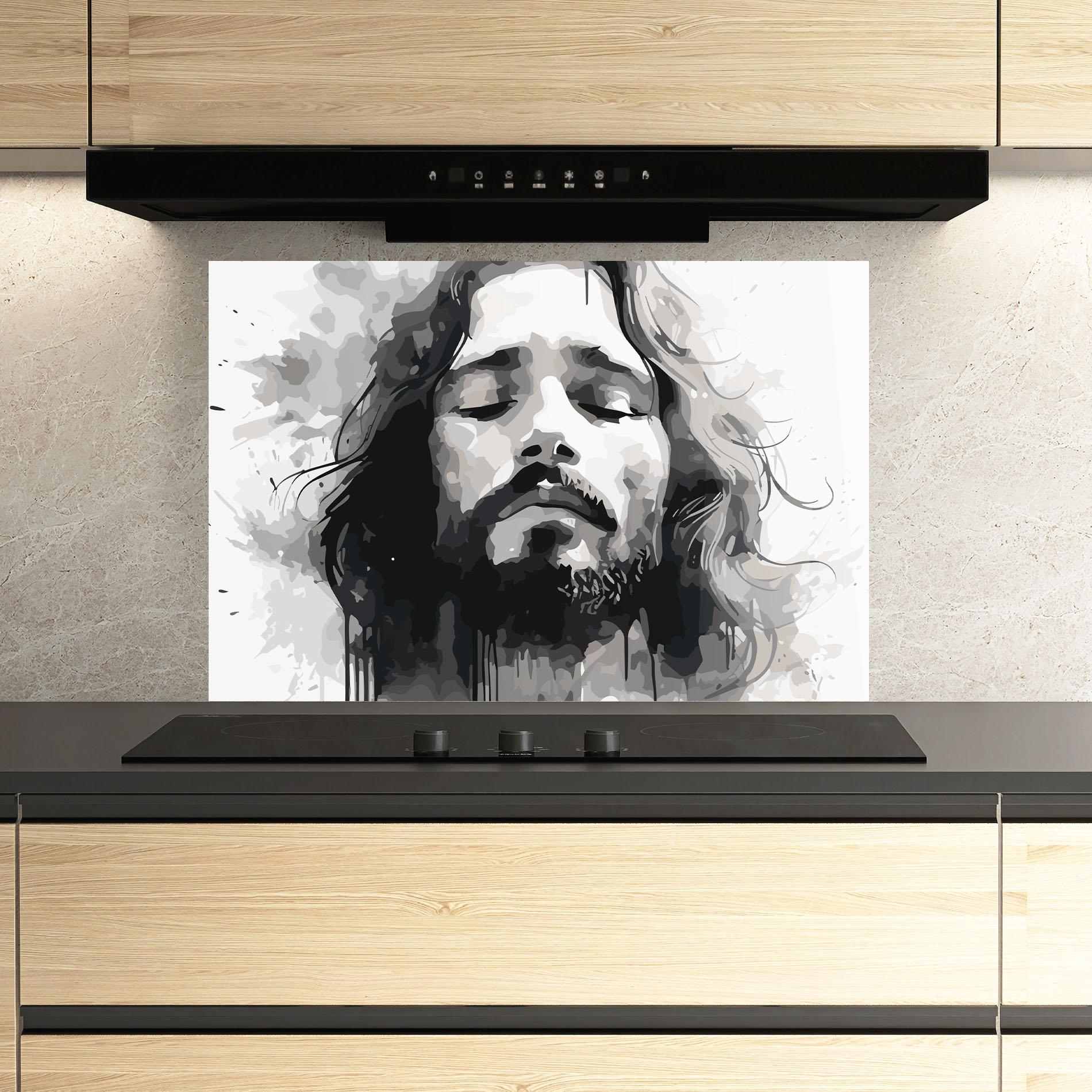 Стъклен панел за кухня Jesus Ink Art mockup 3