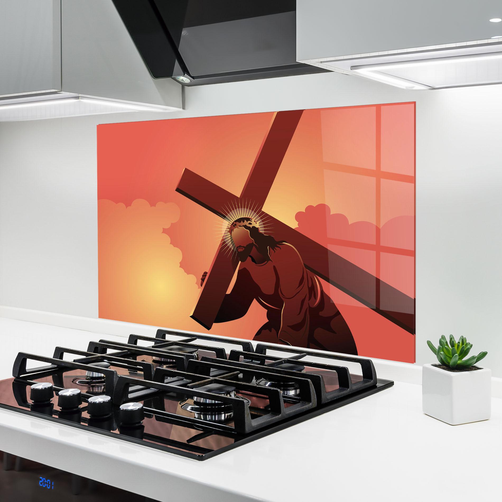Стъклен панел за кухня Holding The Cross mockup 6
