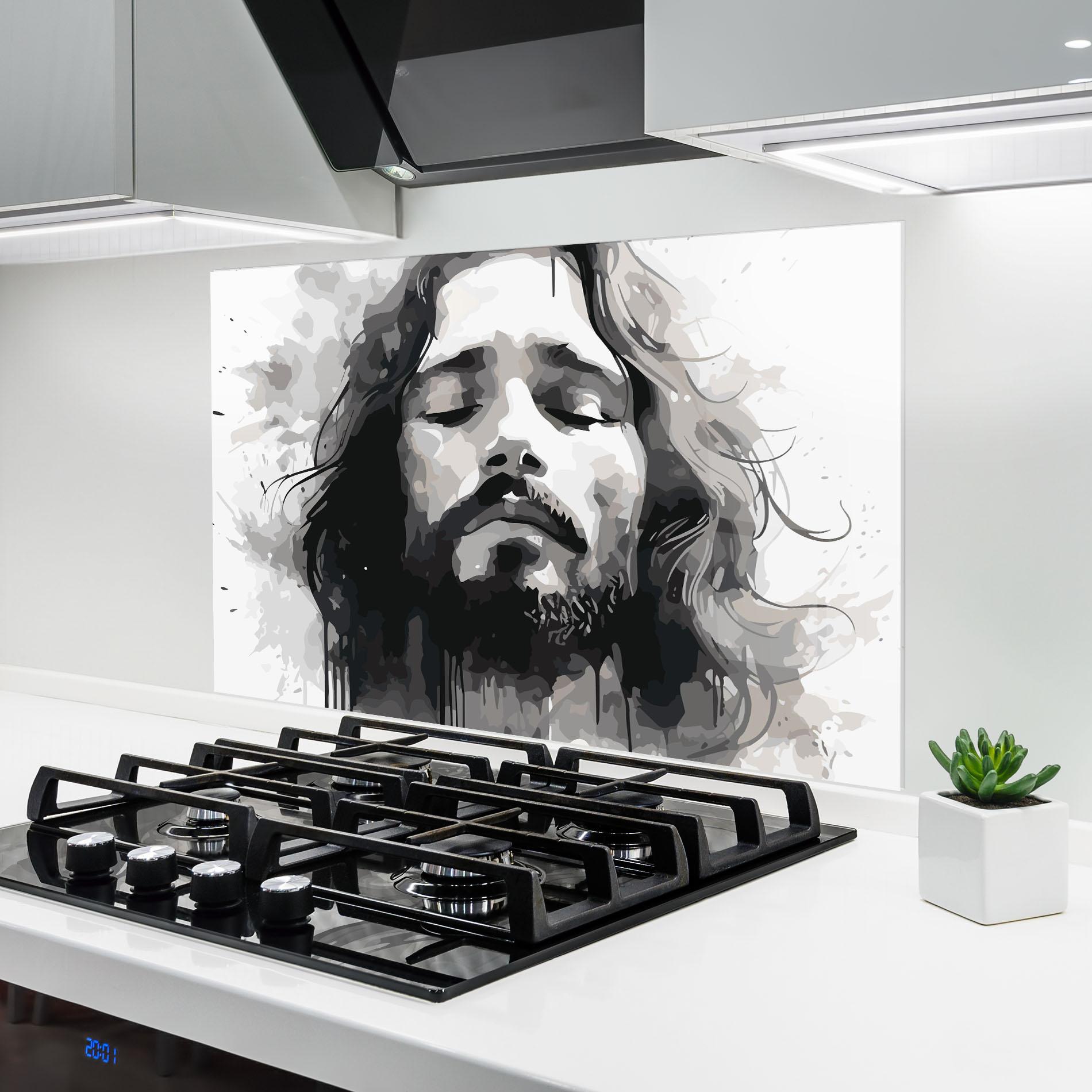 Стъклен панел за кухня Jesus Ink Art mockup 6